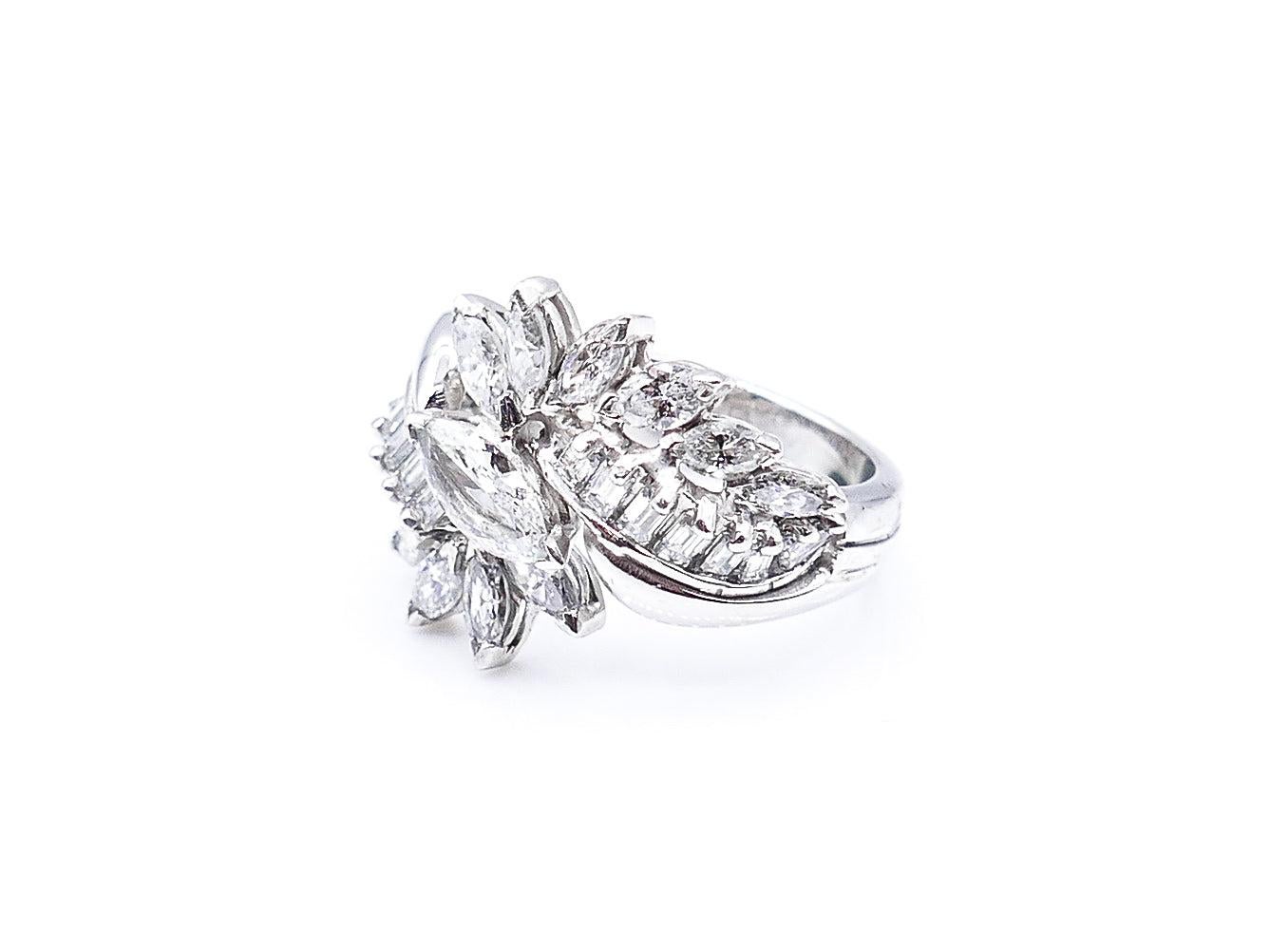 For Sale:  Antique Marquis and Baguette Diamond Platinum Ring 2