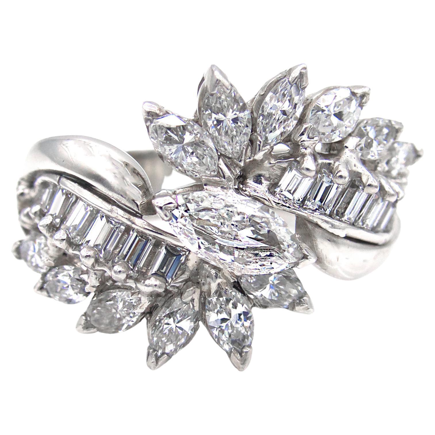 For Sale:  Antique Marquis and Baguette Diamond Platinum Ring
