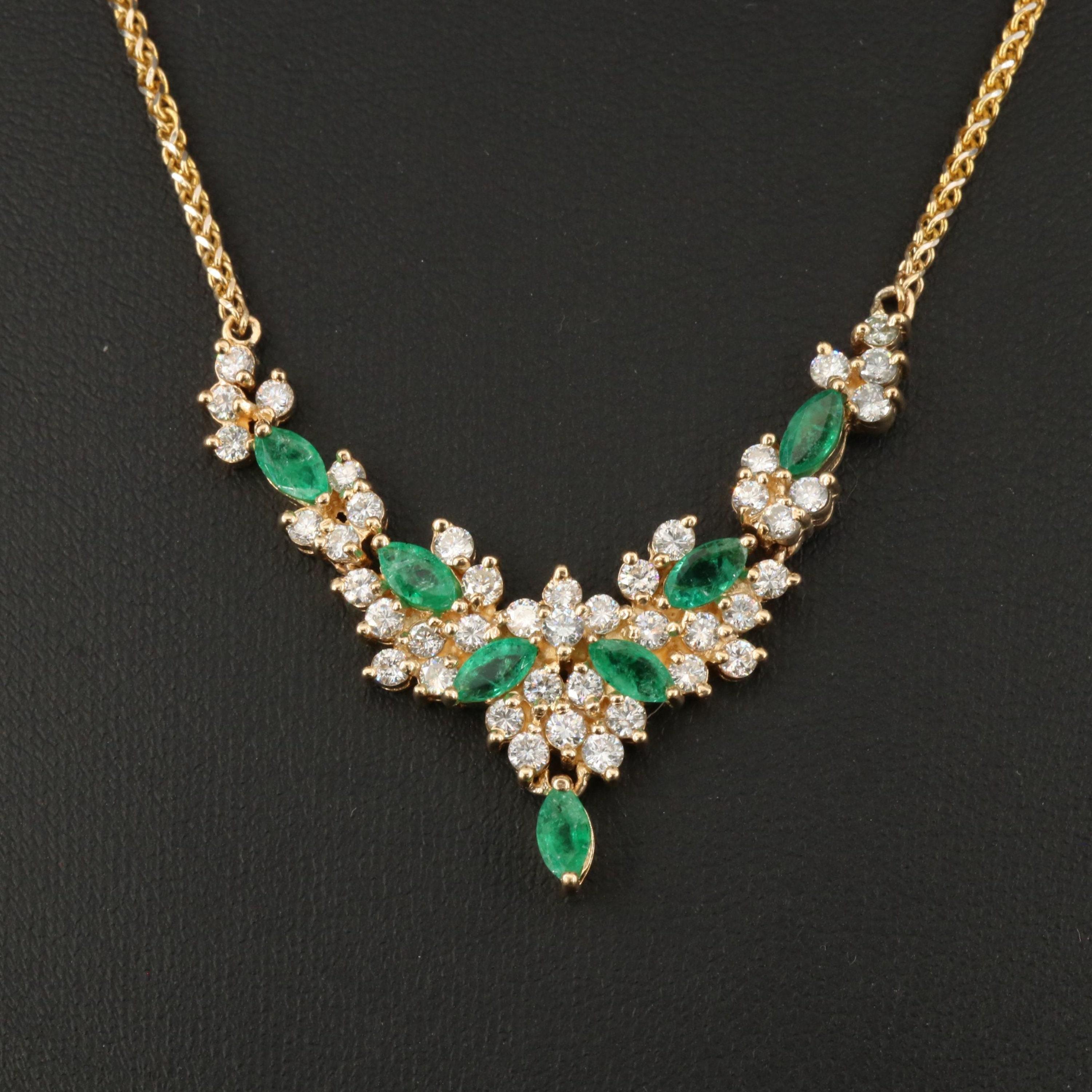 Antique Marquise Cut Emerald Diamonds Necklace, Unique 18K Gold Diamond Necklace For Her, - Natural Emerald Diamond Necklace
 
 Item Description
 → Handmade, Made to order
 → Material: SOLID 18K/18K GOLD
 
 Stone Details :
 
 Primary Stone(s) Type: