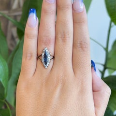 Antique Marquise Cut Sapphire Diamond 18 Karat Rose Gold Navette Ring