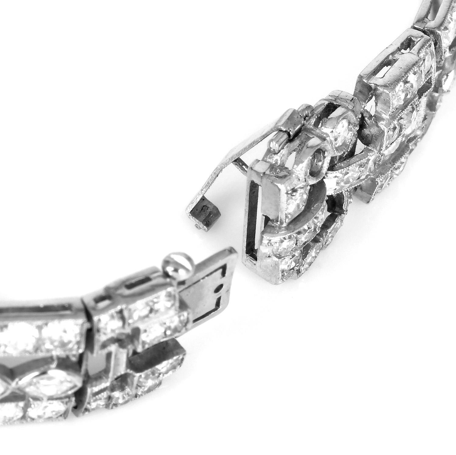 Bracelet à maillons géométriques Art déco en platine avec diamants marquises anciens Excellent état - En vente à Miami, FL