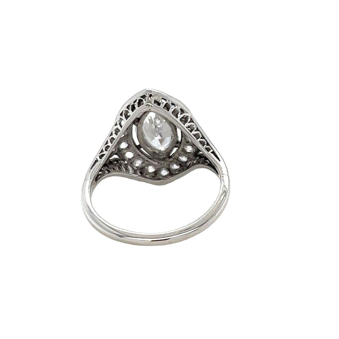 Antique marquise halo diamond ring in platinum In Good Condition For Sale In Coral Gables, FL