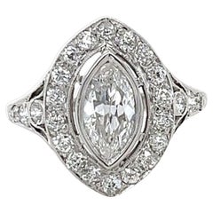 Antique marquise halo diamond ring in platinum