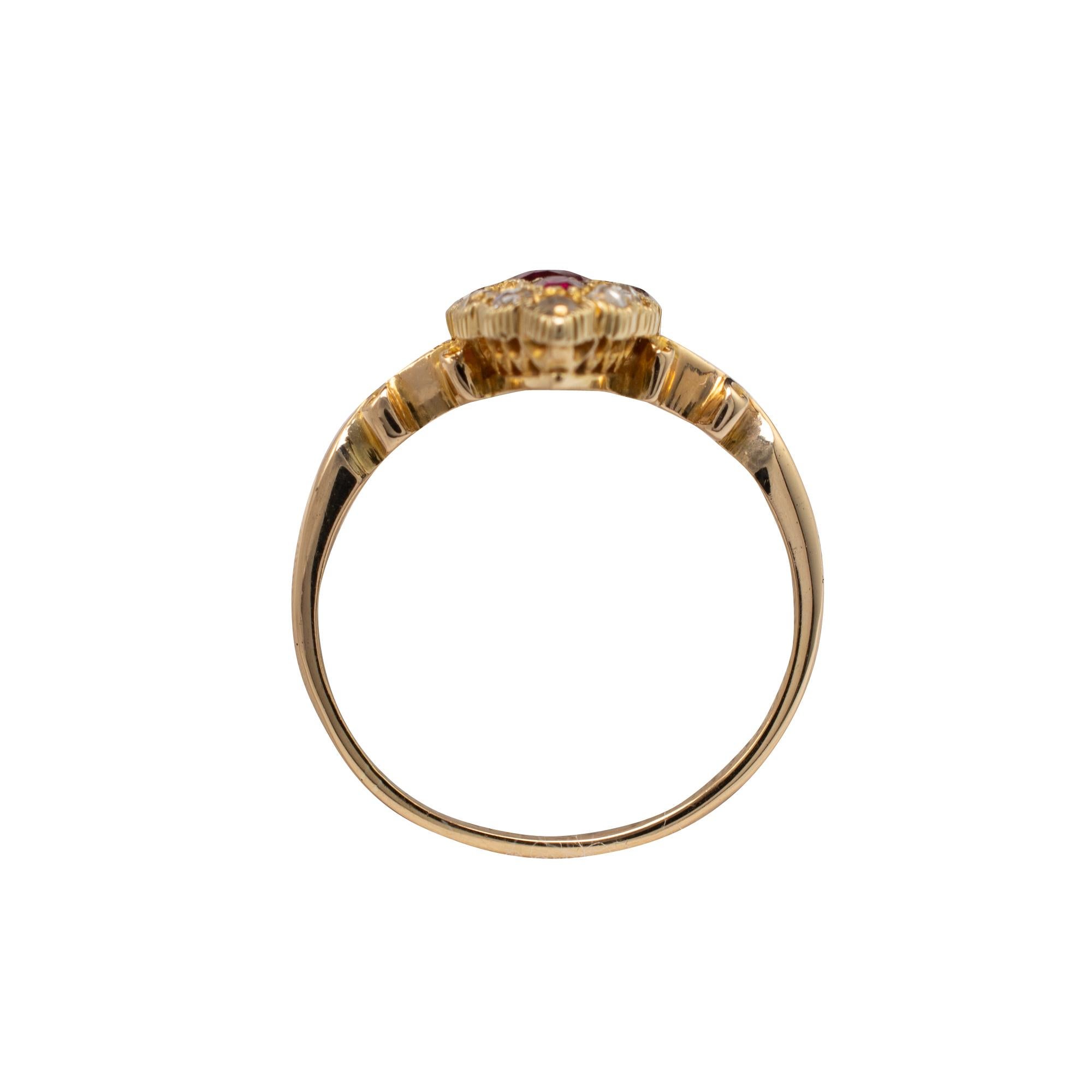 Antique Marquise Ring Ruby and Diamond Ring, 18 Karat Gold Chester Hallmarks 1