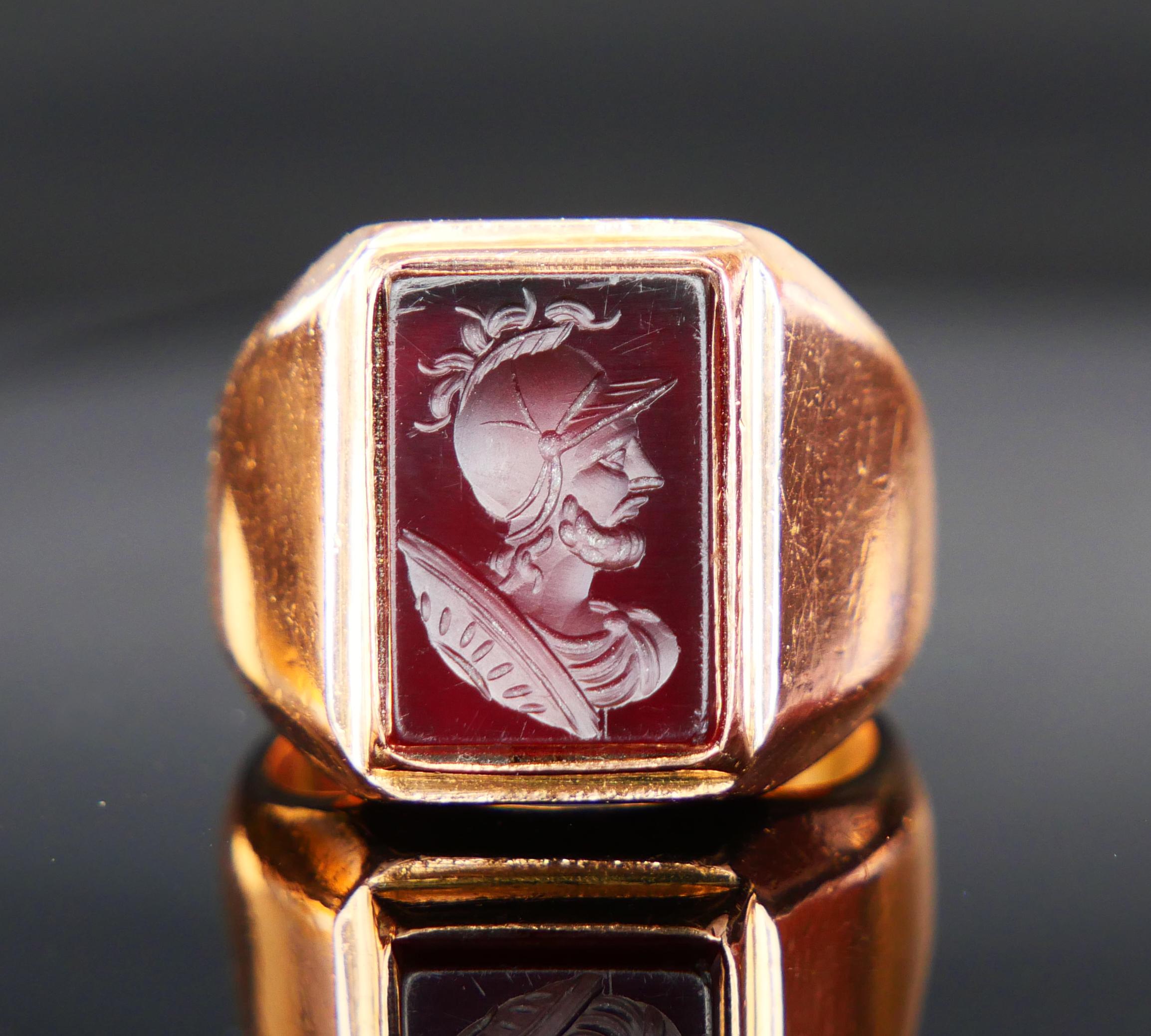 Art Deco Antique Mars Ares Ring Intaglio Red Onyx solid 18K Gold ØUS 6.75 / 16.3 gr For Sale