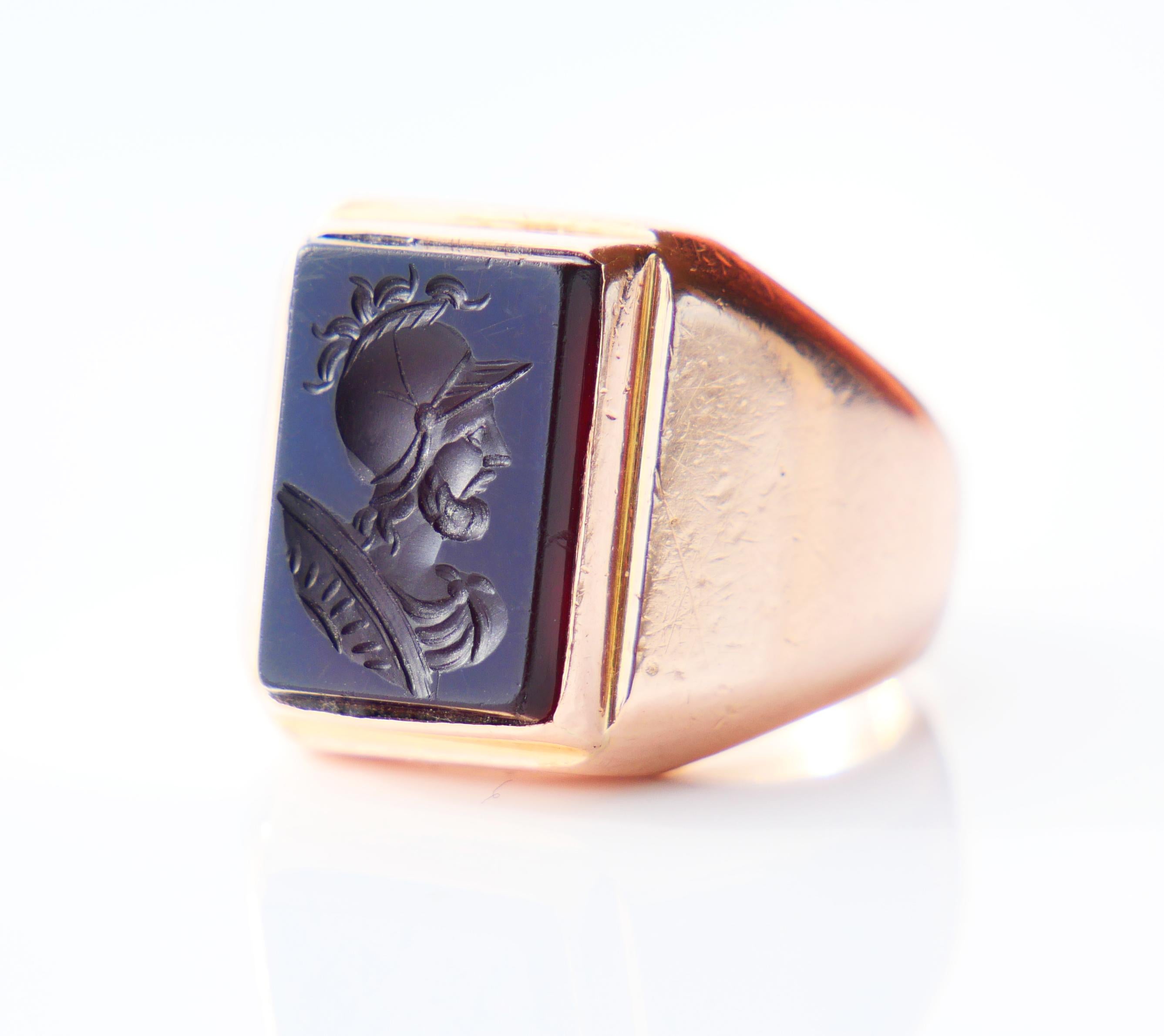 Antique Mars Ares Ring Intaglio Red Onyx solid 18K Gold ØUS 6.75 / 16.3 gr For Sale 4
