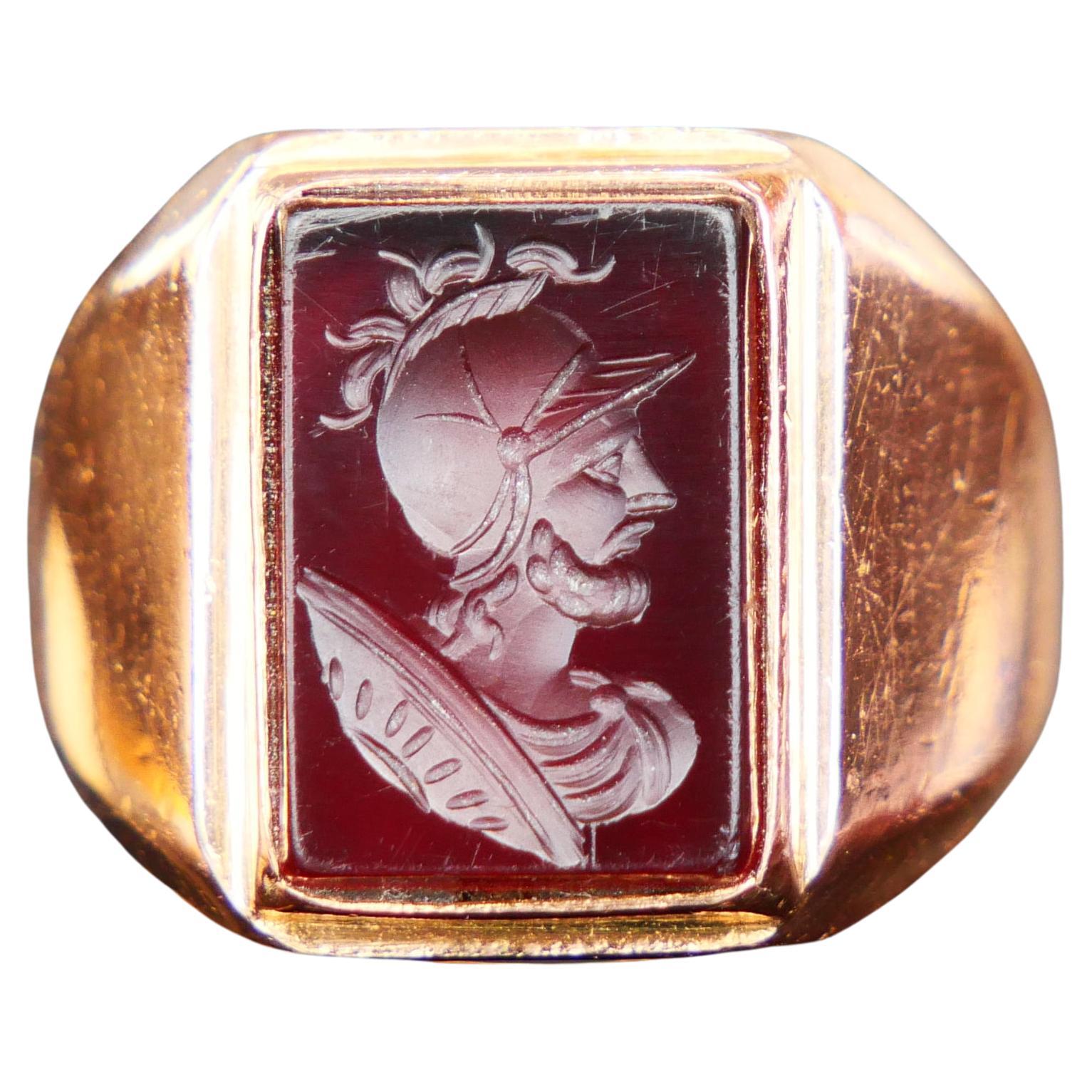 Antique Mars Ares Ring Intaglio Red Onyx solid 18K Gold ØUS 6.75 / 16.3 gr