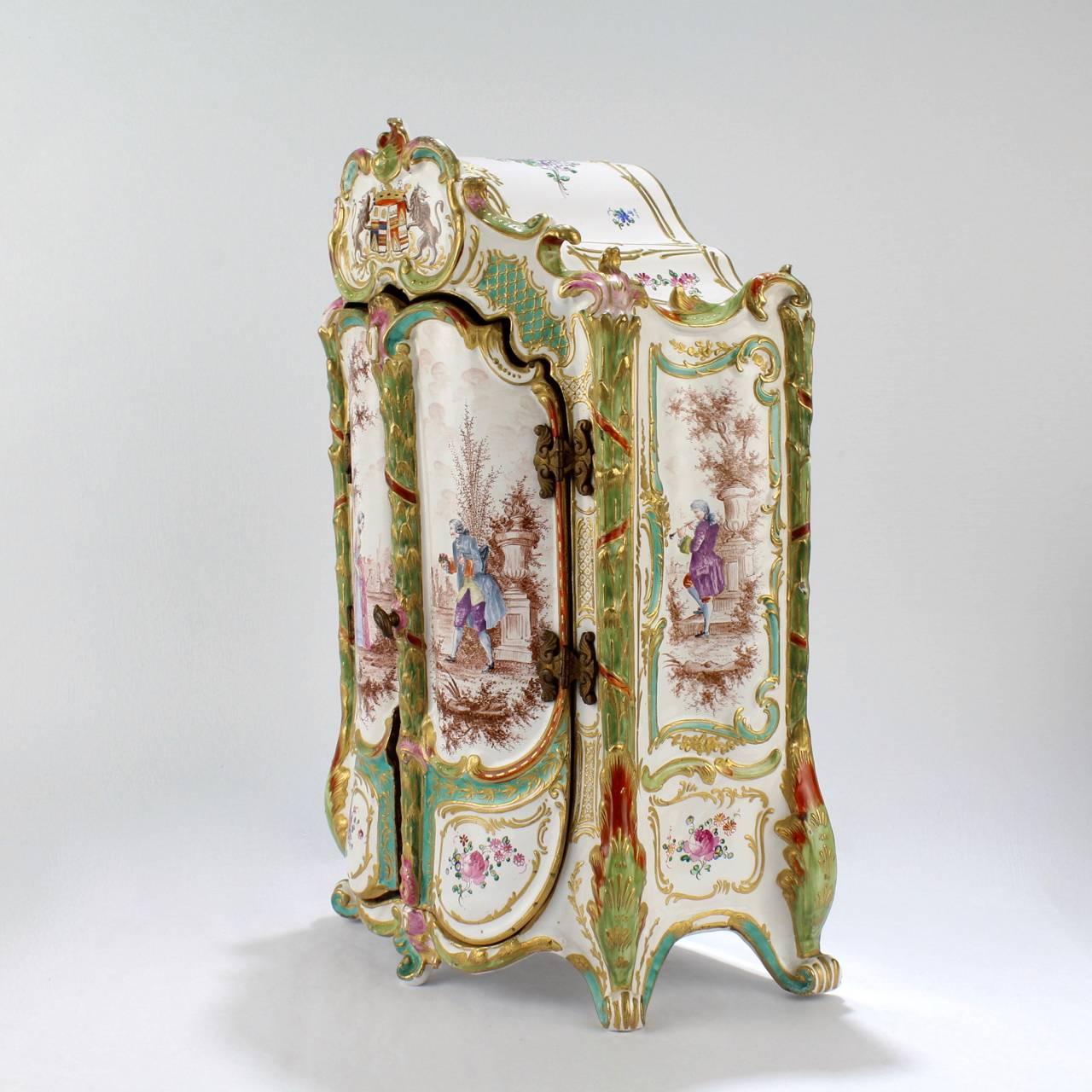 Antique Marseille French Faience Pottery Miniature Armoire or Jewelry Casket 1