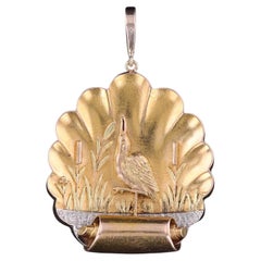 Antique Marsh Bird Pendant of 14k Gold