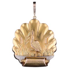 Antique Marsh Bird Pendant of 14k Gold