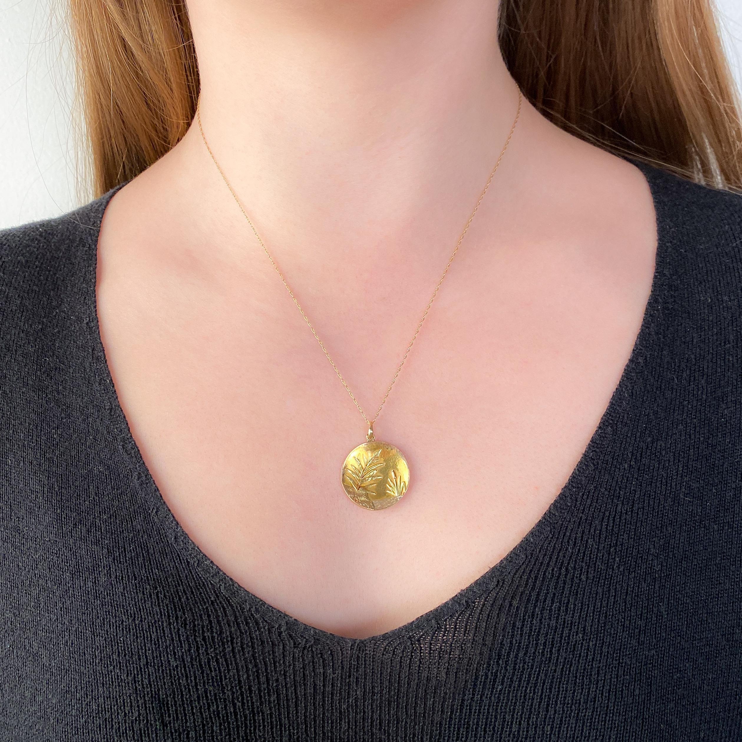 Women's or Men's Antique Marsh Pendant of 14k Tri-Color Gold For Sale