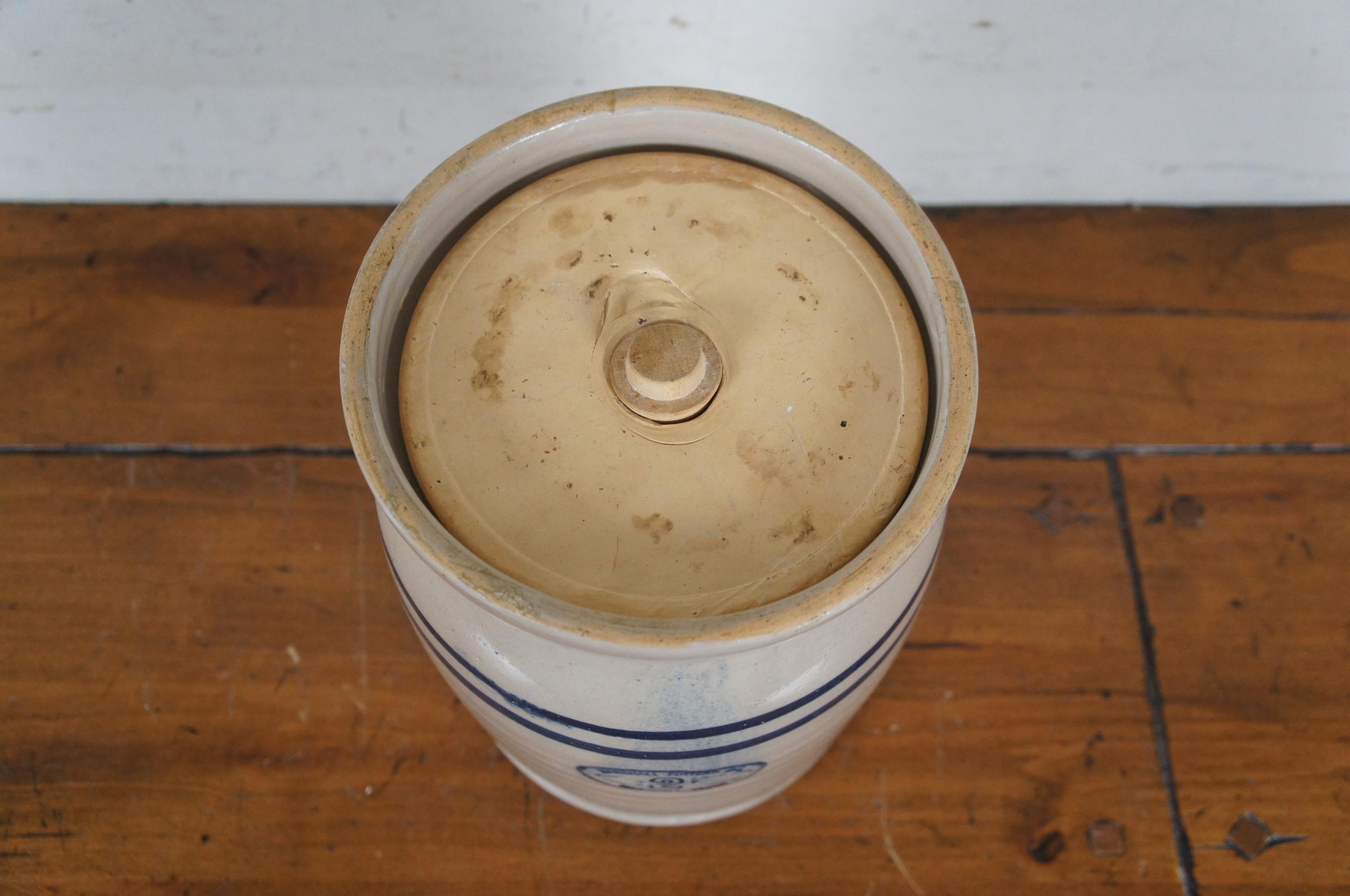 20th Century Antique Marshall Pottery 2 Gallon Salt Glaze Butter Churn Lidded Crock Pot 12