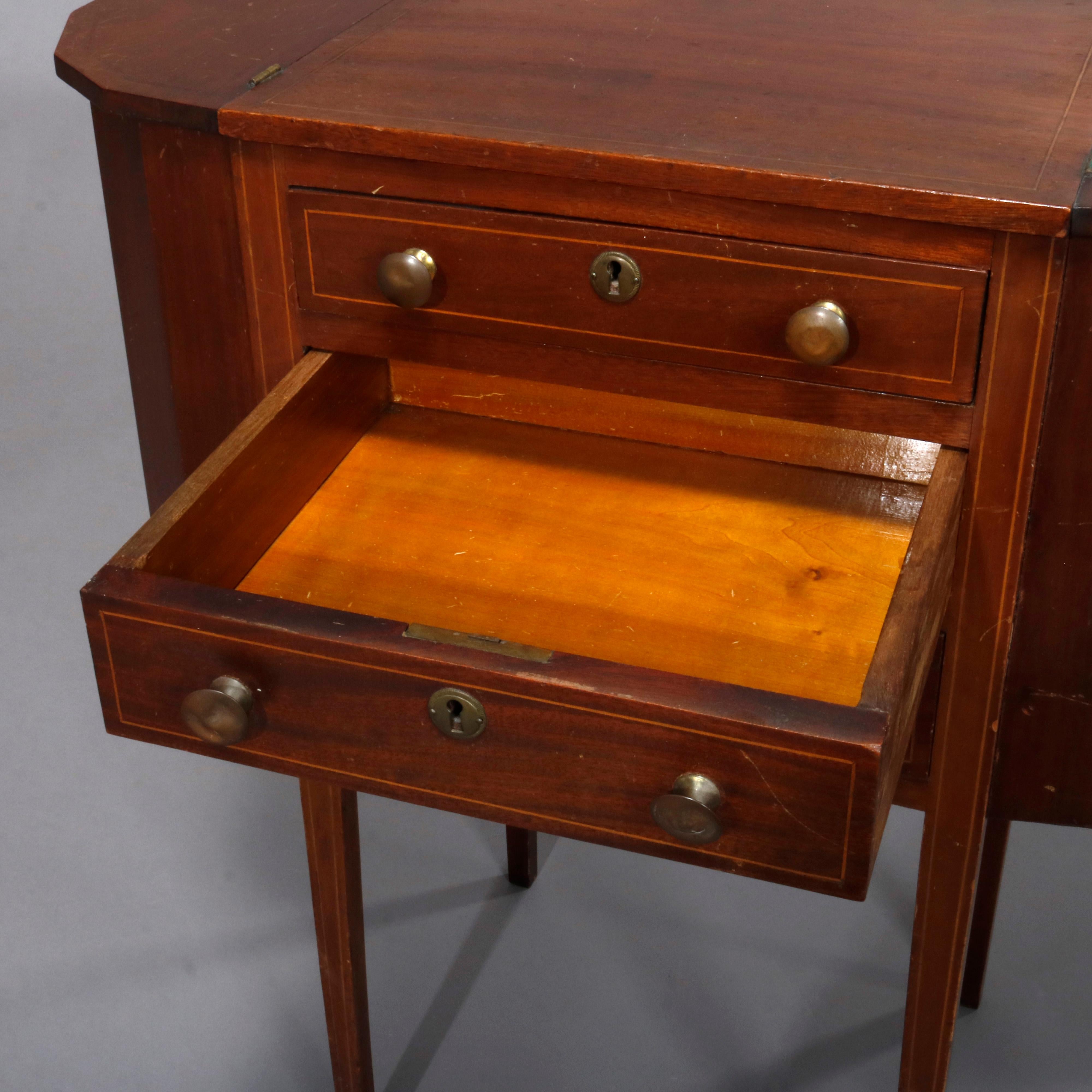 20th Century Antique Martha Washington Mahogany Sewing Stand with Project Pockets, circa 1930