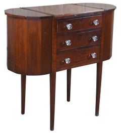 Antique Martha Washington Mahogany Spool Sewing Cabinet Chest Side Table Stand