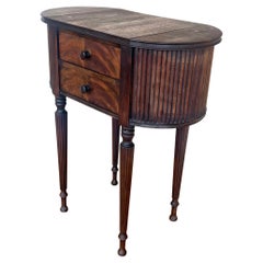 Antique Martha Washington Mahogany Spool Sewing Cabinet Chest Side Table Stand