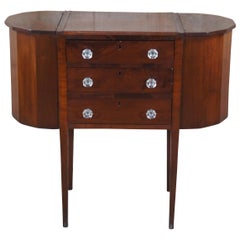 Antique Martha Washington Mahogany Spool Sewing Cabinet Chest Side Table Stand
