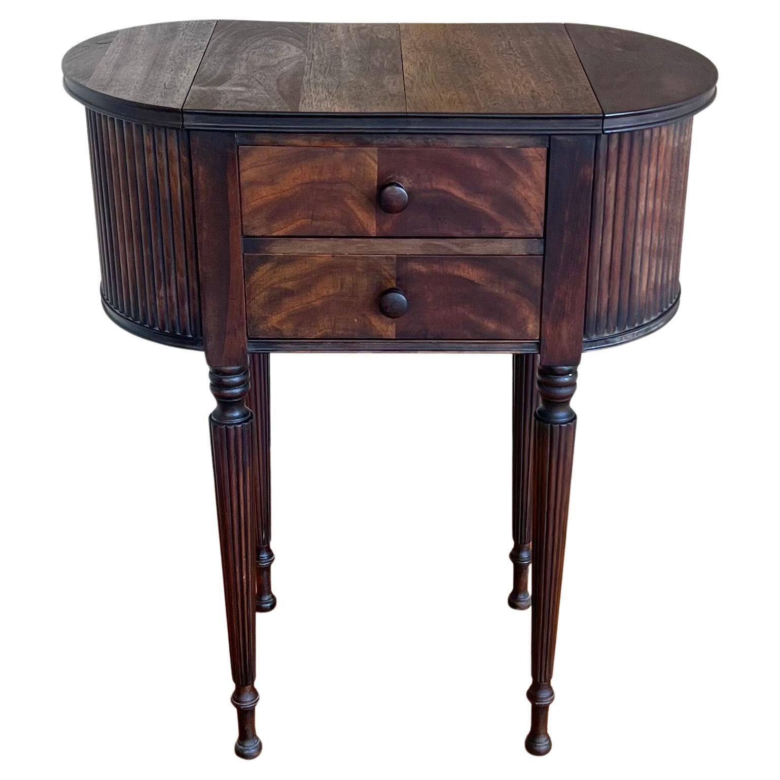 Ancienne Martha Washington Mahogany Spool Sewing Cabinet Chest Side Table Stand