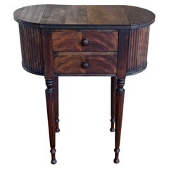 Antique Martha Washington Mahogany Spool Sewing Cabinet Chest Side Table Stand