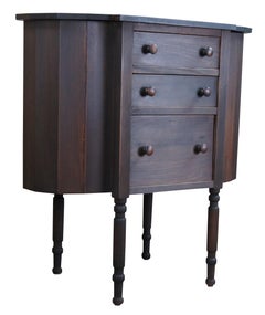 Antique Martha Washington Walnut 3 Drawer Spool Sewing Cabinet Side Table Stand