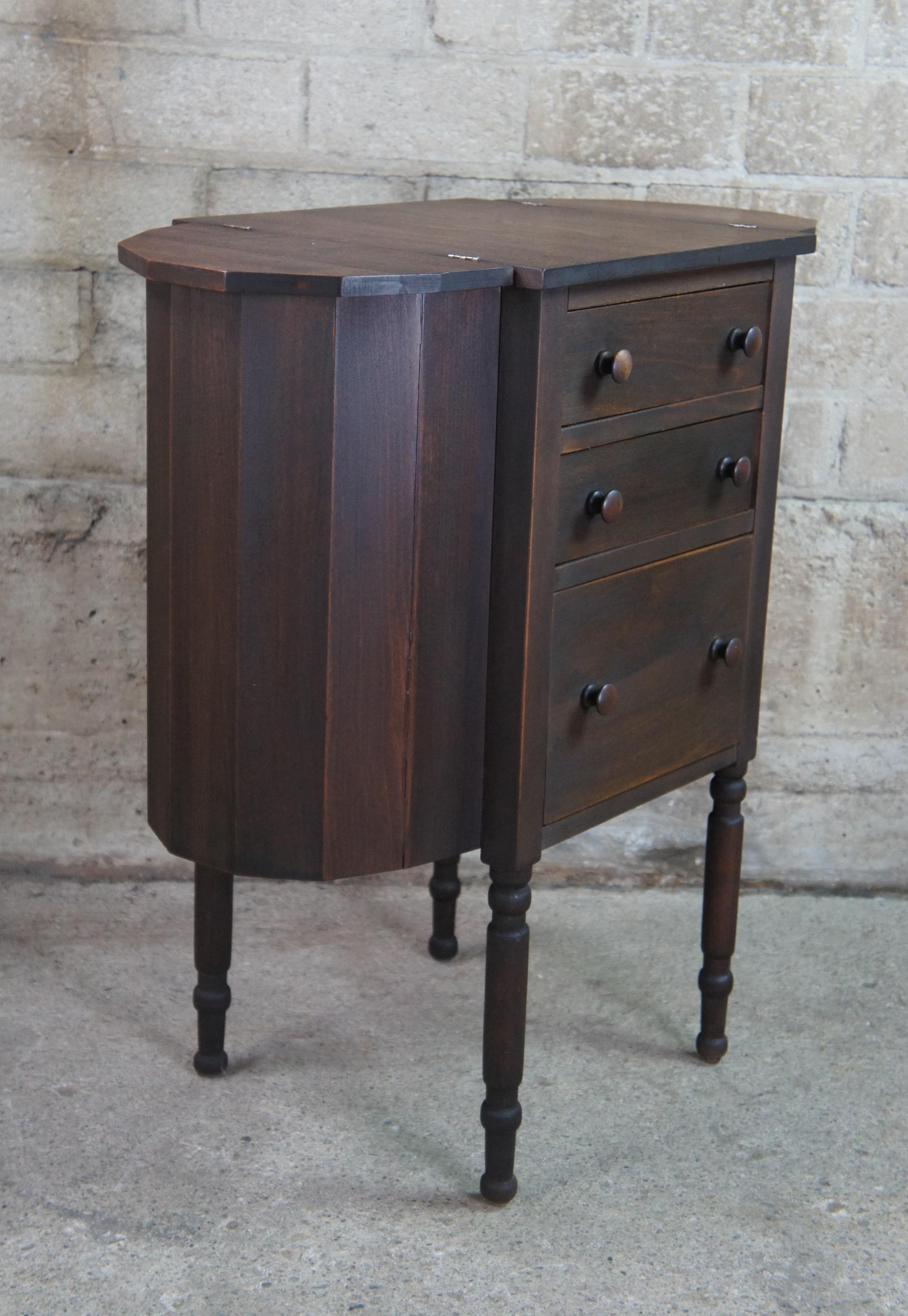 Antique Martha Washington Walnut 3 Drawer Spool Sewing Cabinet Side Table Stand  In Good Condition In Dayton, OH