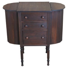 Antique Martha Washington Walnut 3 Drawer Spool Sewing Cabinet Side Table Stand 