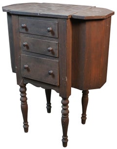 Antique Martha Washington Wood Sewing Cabinet Flip Top Side Table Stand