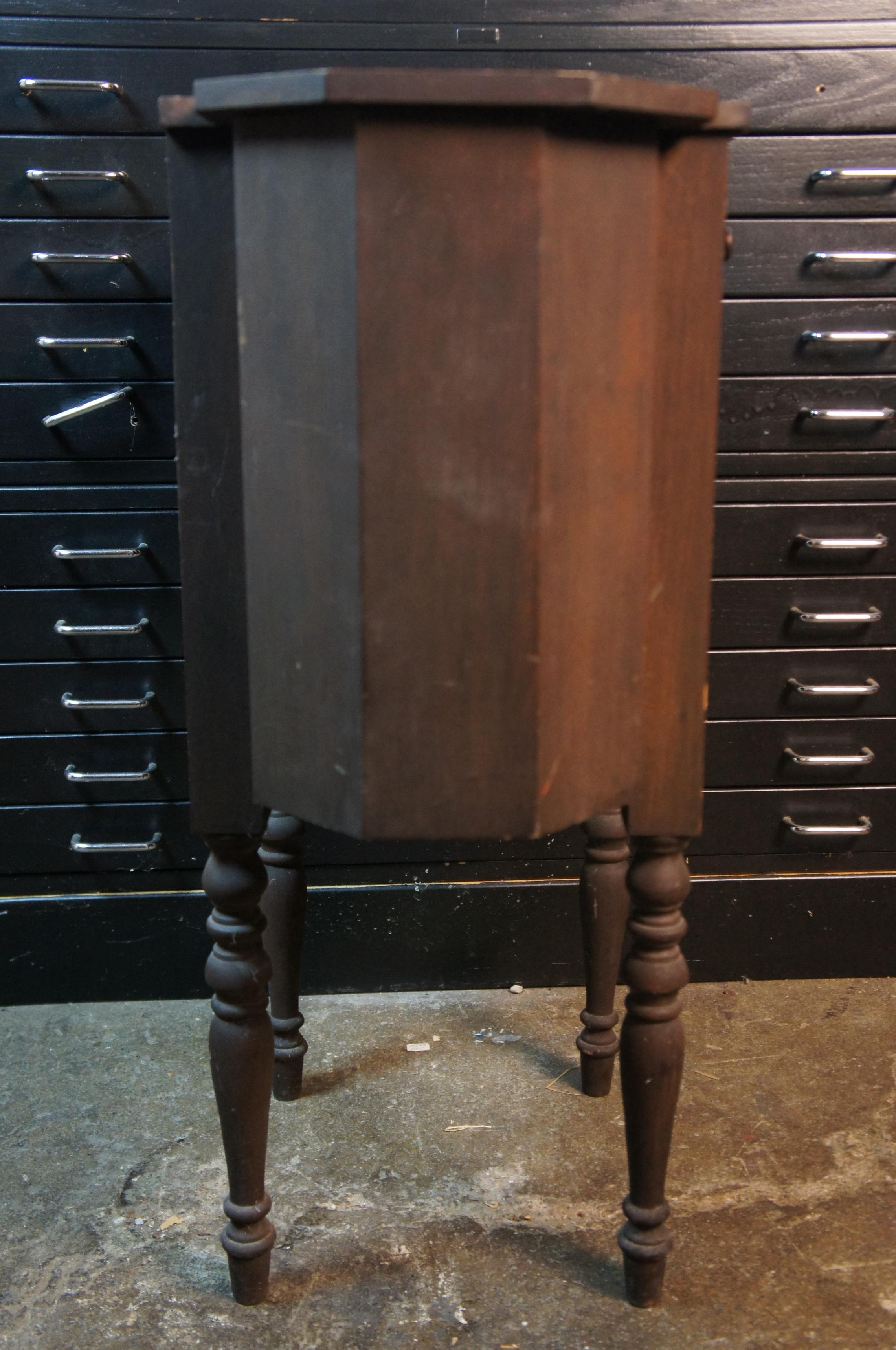 Antique Martha Washington Wood Sewing Cabinet Flip Top Side Table Stand In Good Condition In Dayton, OH