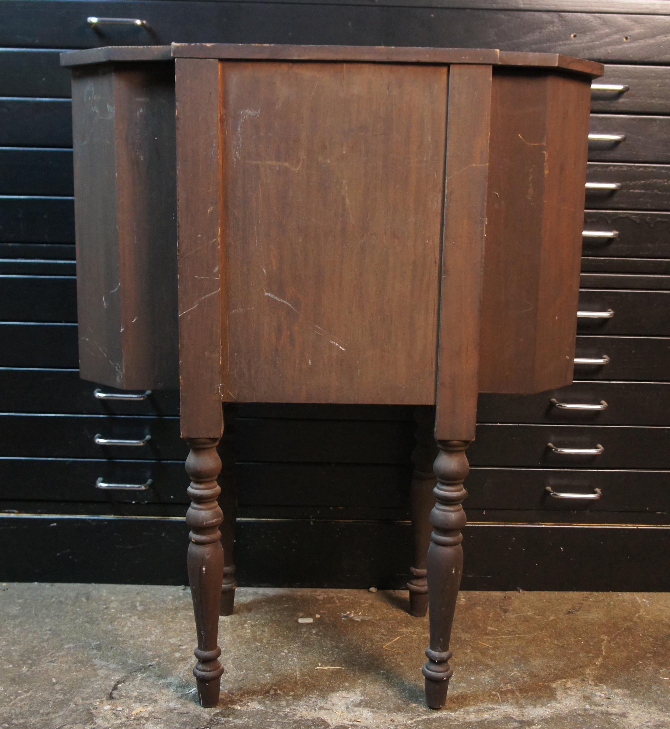 20th Century Antique Martha Washington Wood Sewing Cabinet Flip Top Side Table Stand
