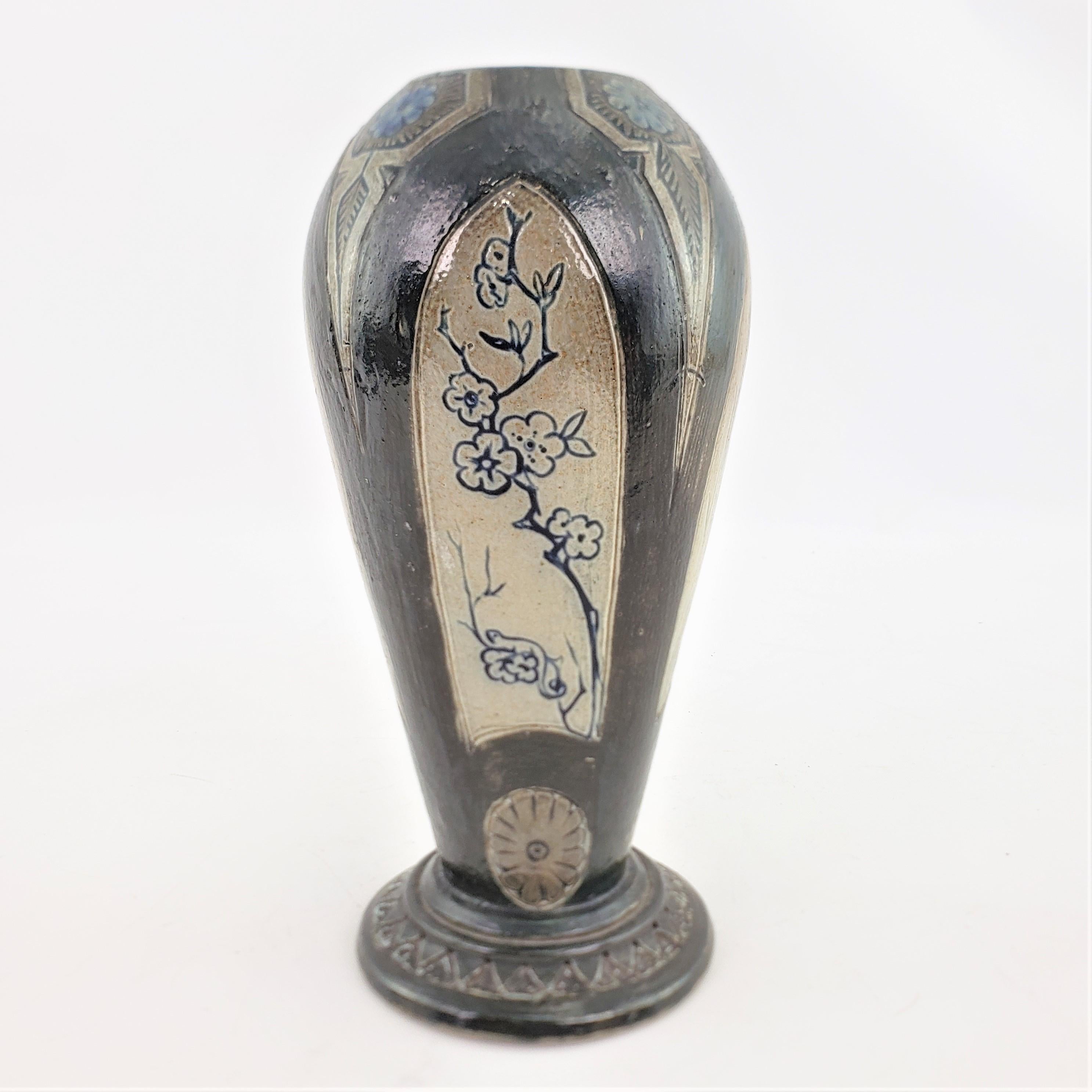 Hand-Crafted Antique Martin Brothers Art Pottery Vase with Asian Inspired Decoration For Sale