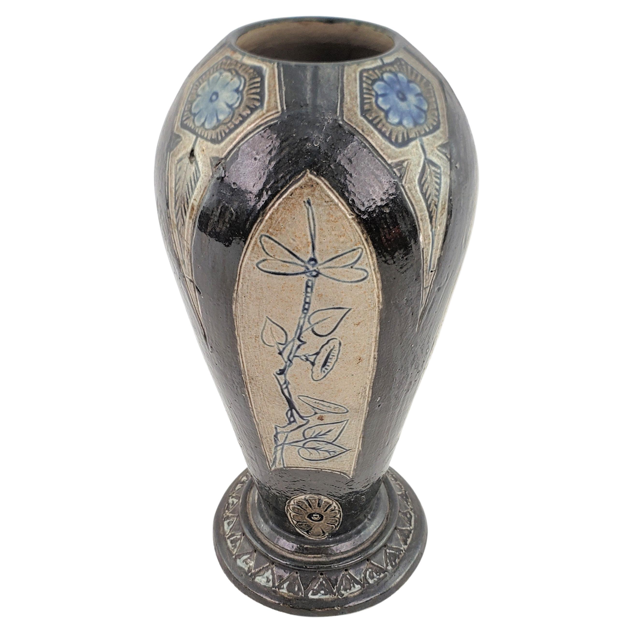 Antique Martin Brothers Art Pottery Vase with Asian Inspired Decoration For Sale