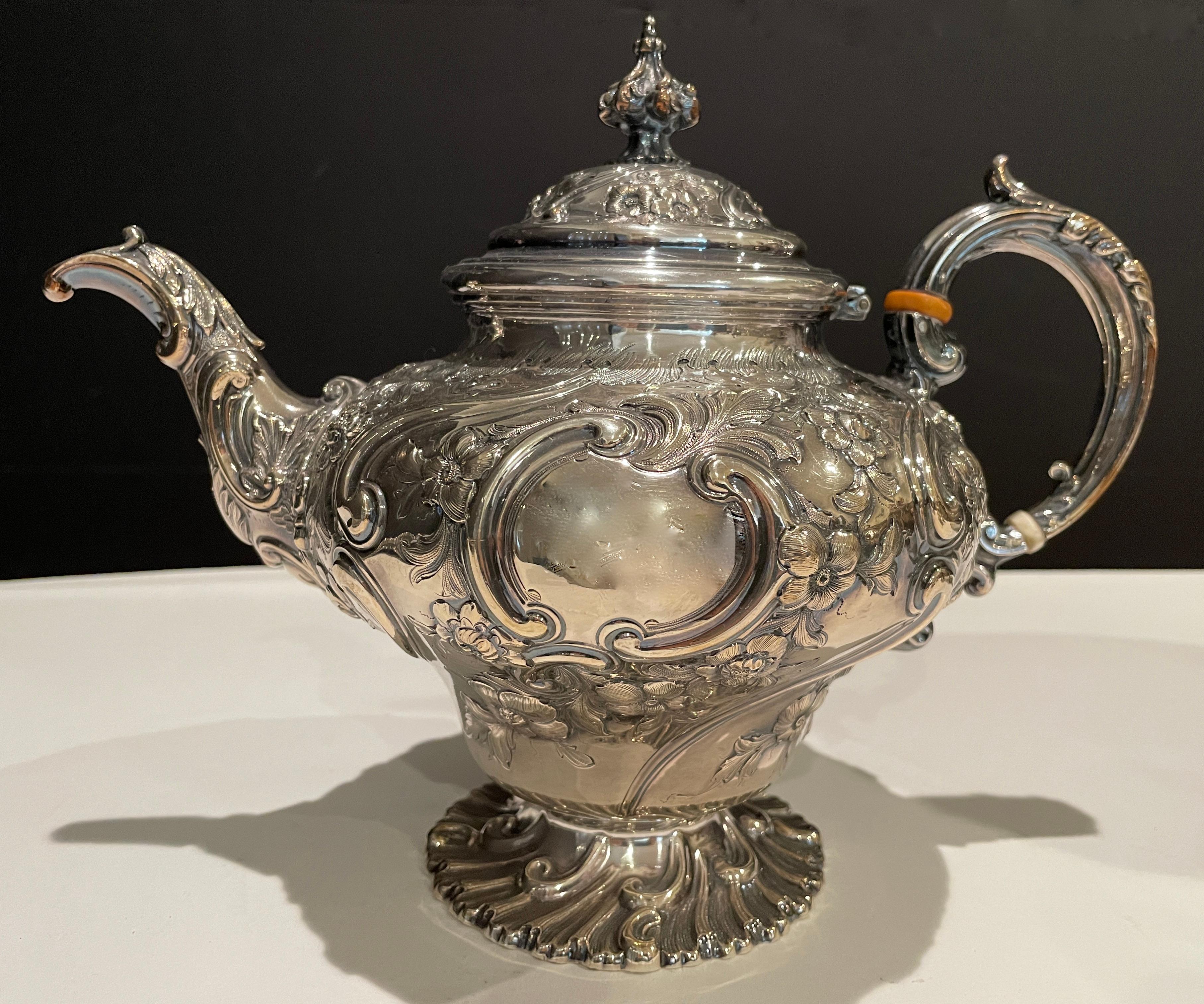 Rococo Antique Martin, Hall & Co. English Silver Plate Tea Set For Sale