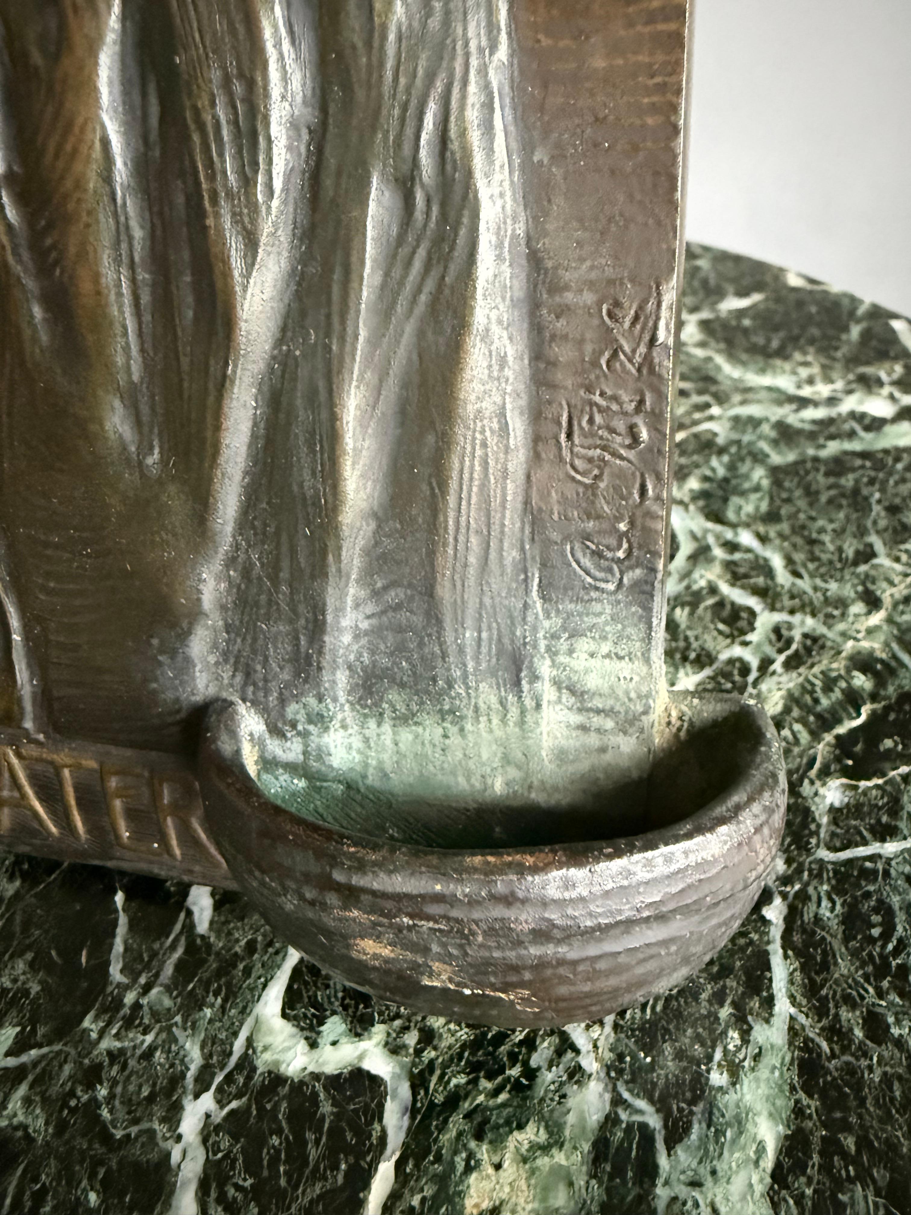 20th Century Antique Mary & Jesus Bronze & Glass Wall or Table Lamp Plaque & Holy Water Font