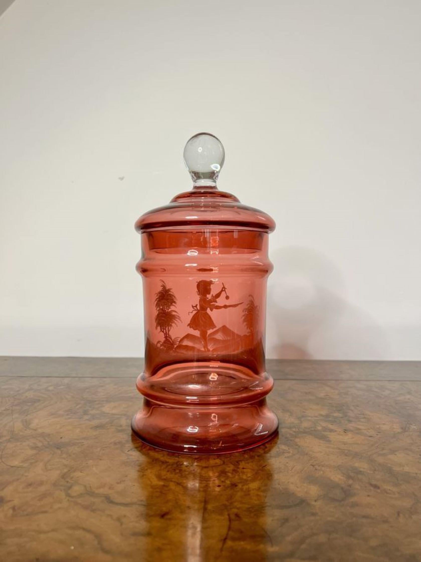 Glass Antique Mary Gregory jar and cover  For Sale