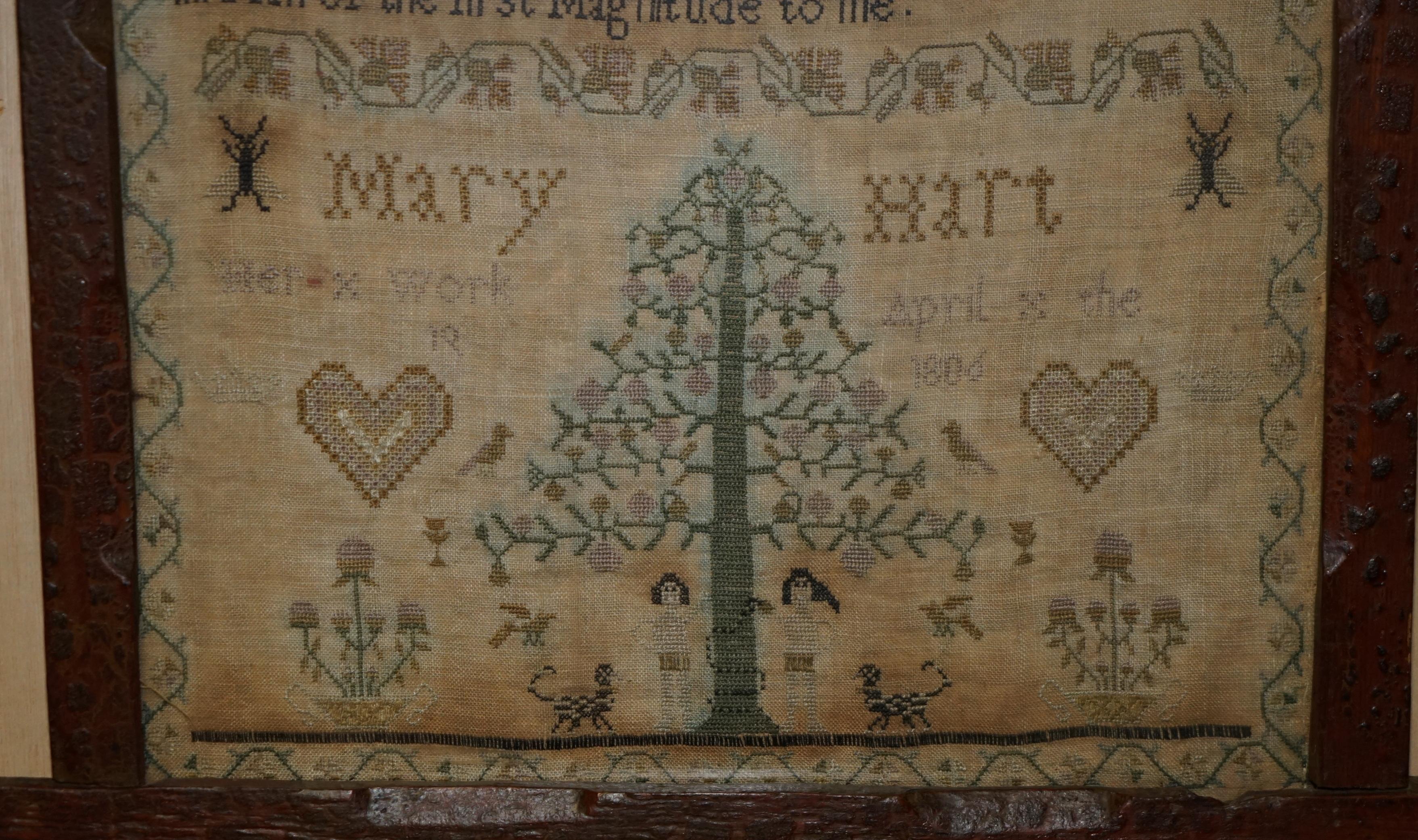 Georgian ANTIQUE MARY HART SIGNED 1806 GEORGE II NEEDLEWORK SAMPLER WiTH LOVELY POEM For Sale