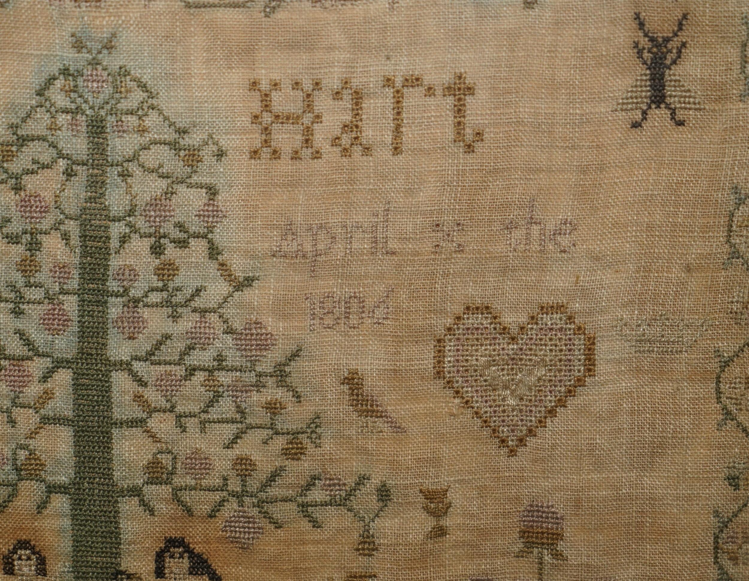 Embroidered ANTIQUE MARY HART SIGNED 1806 GEORGE II NEEDLEWORK SAMPLER WiTH LOVELY POEM For Sale