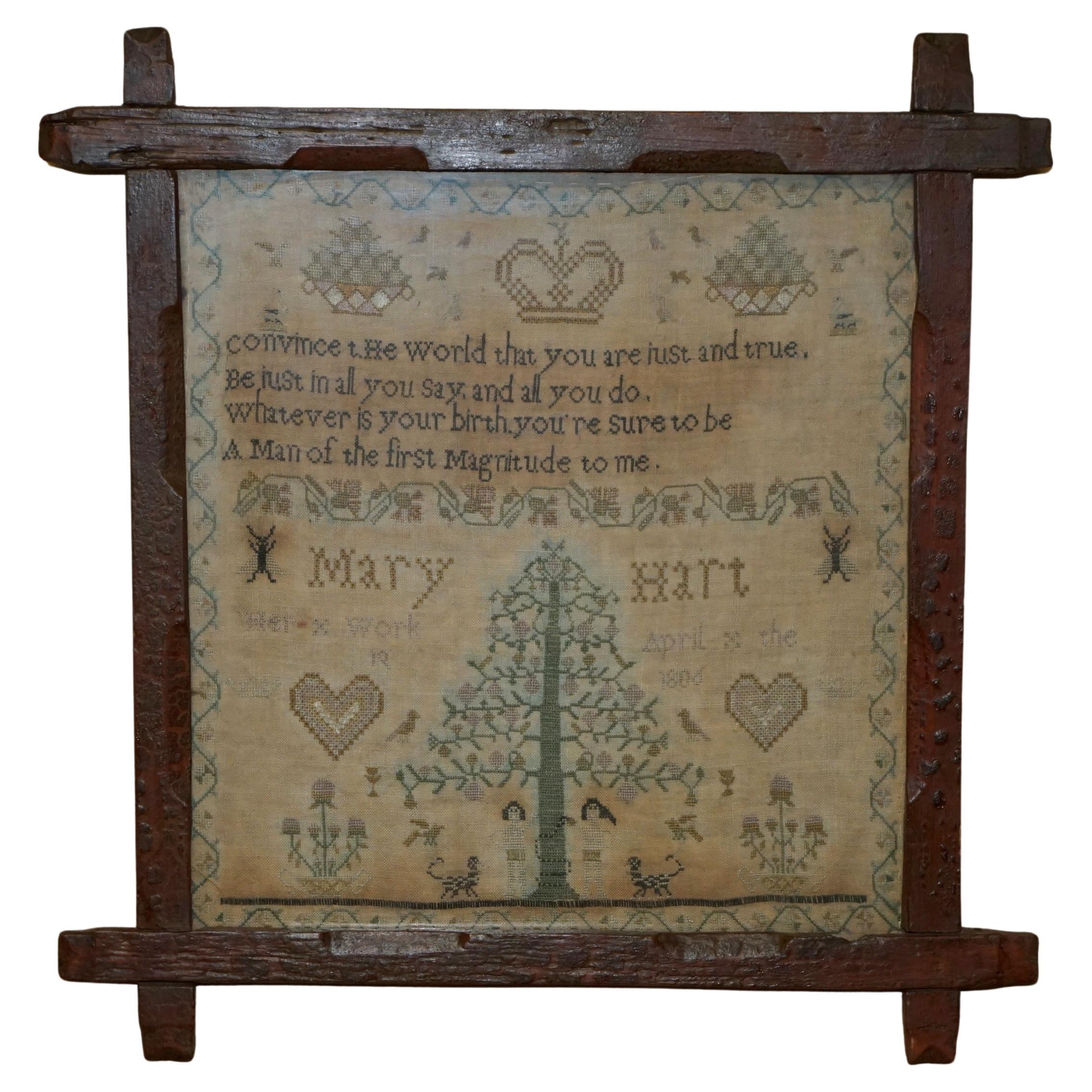 ANTIQUE MARY HART SIGNED 1806 GEORGE II NEEDLEWORK SAMPLER WiTH LOVELY POEM For Sale