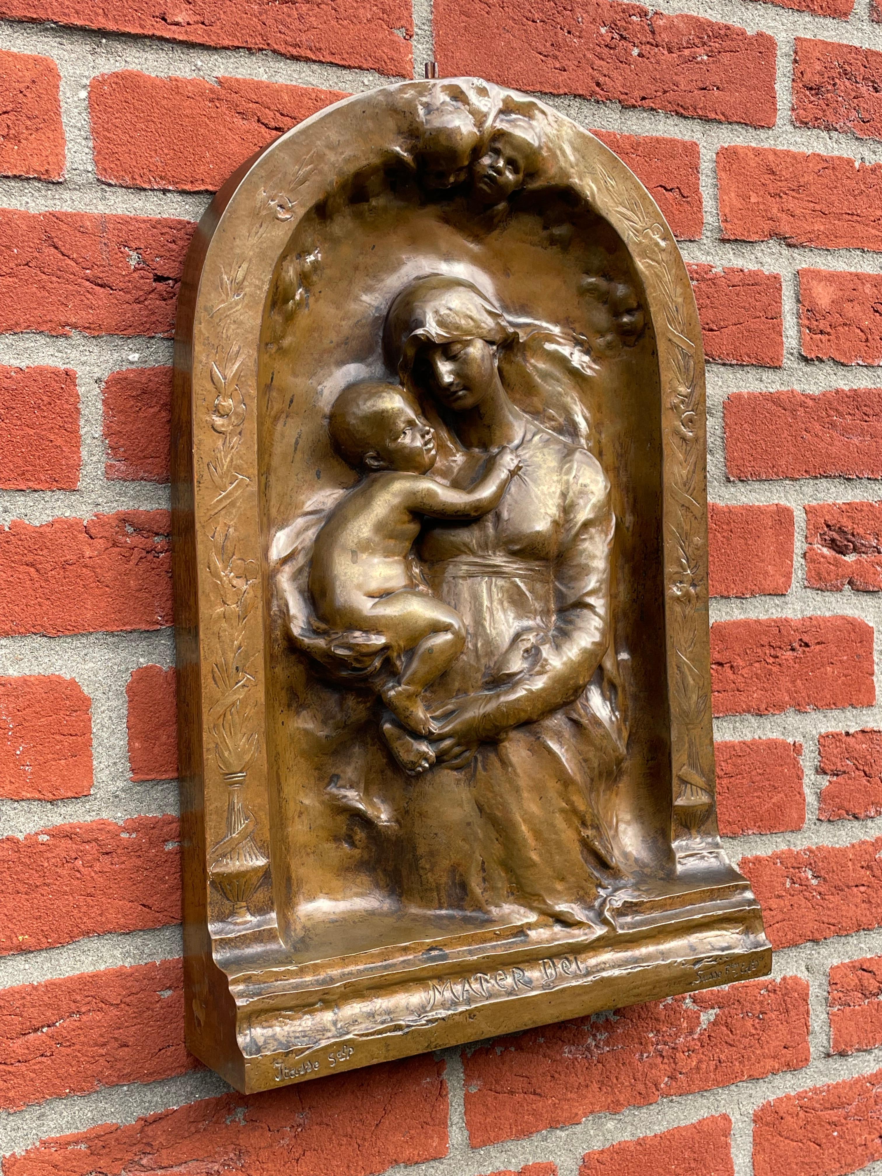 Antique Mary & Jesus Bronze Wall Plaque by Susse Freres for Adolphe Itasse 1880s For Sale 3