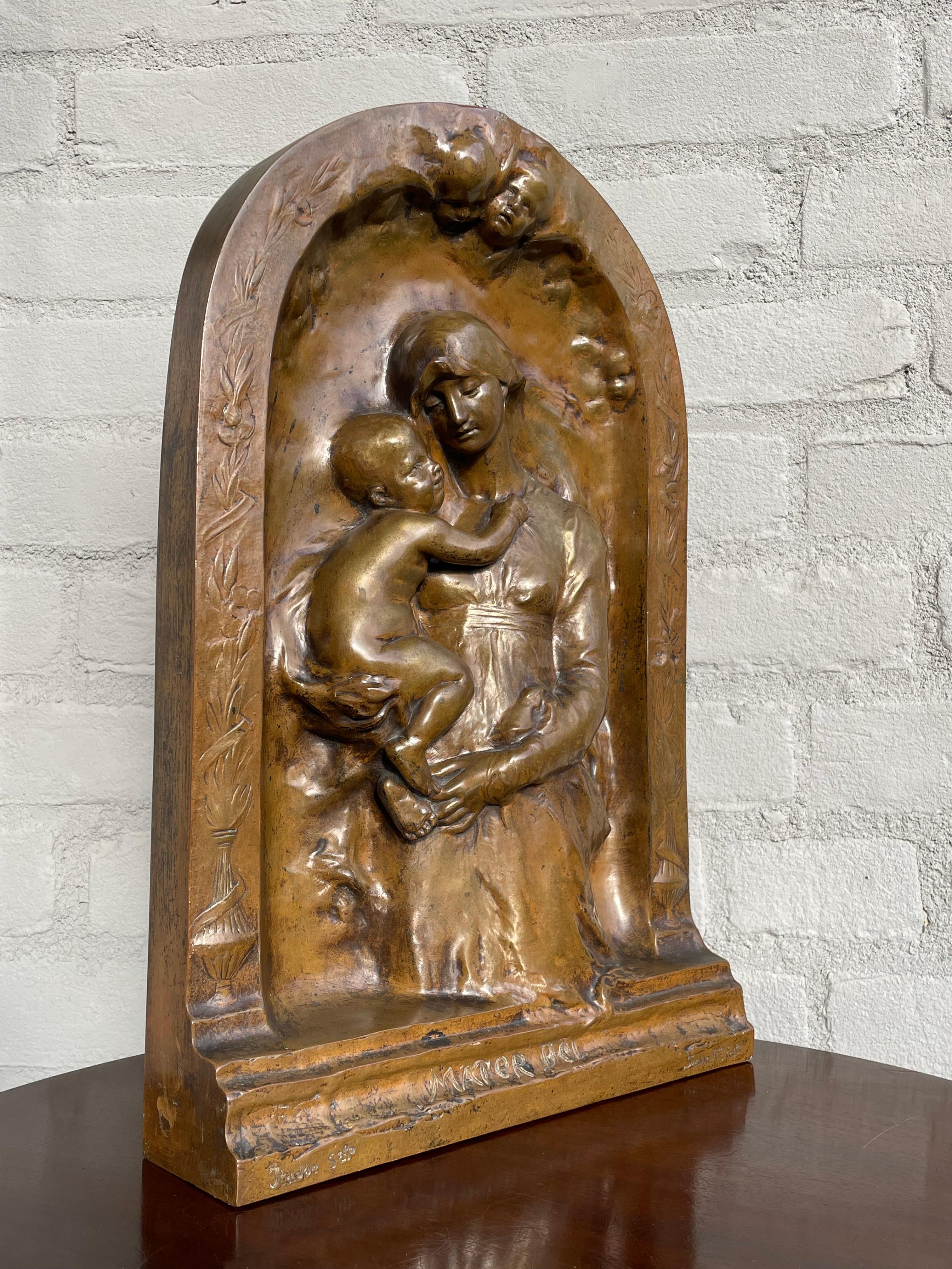 Antique Mary & Jesus Bronze Wall Plaque by Susse Freres for Adolphe Itasse 1880s For Sale 10