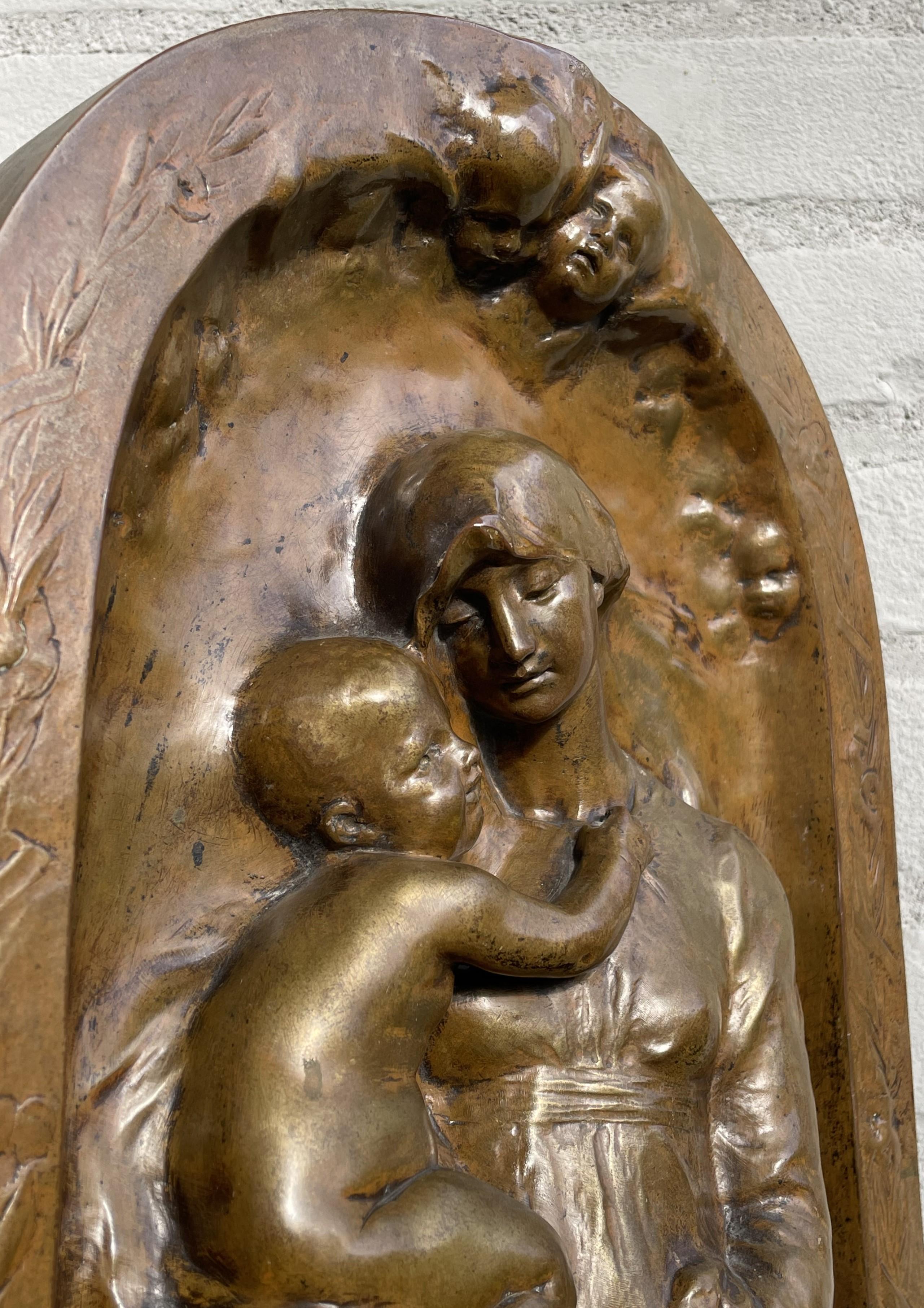 Antique Mary & Jesus Bronze Wall Plaque by Susse Freres for Adolphe Itasse 1880s For Sale 11