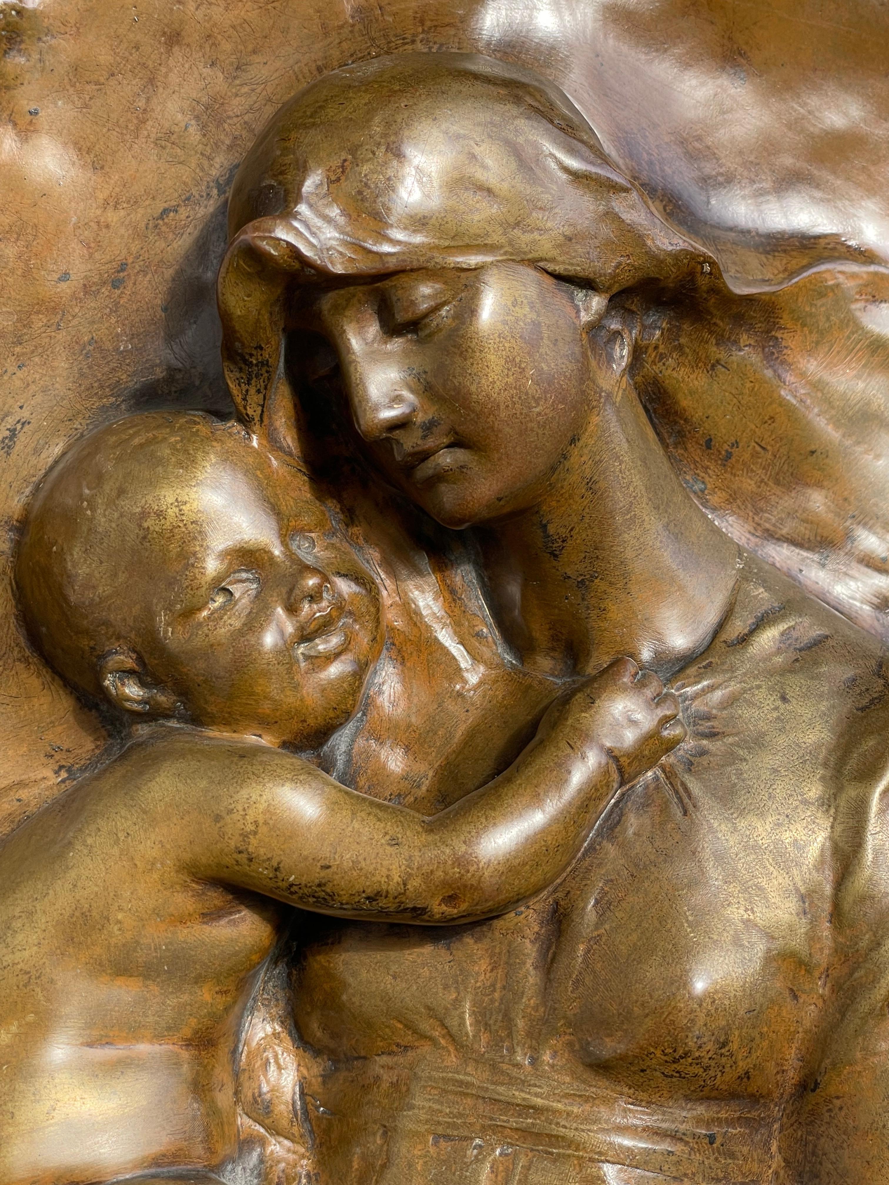 Plaque murale ancienne en bronze Marie et Jésus par Susse Frères pour Adolphe Itasse 1880s en vente 11