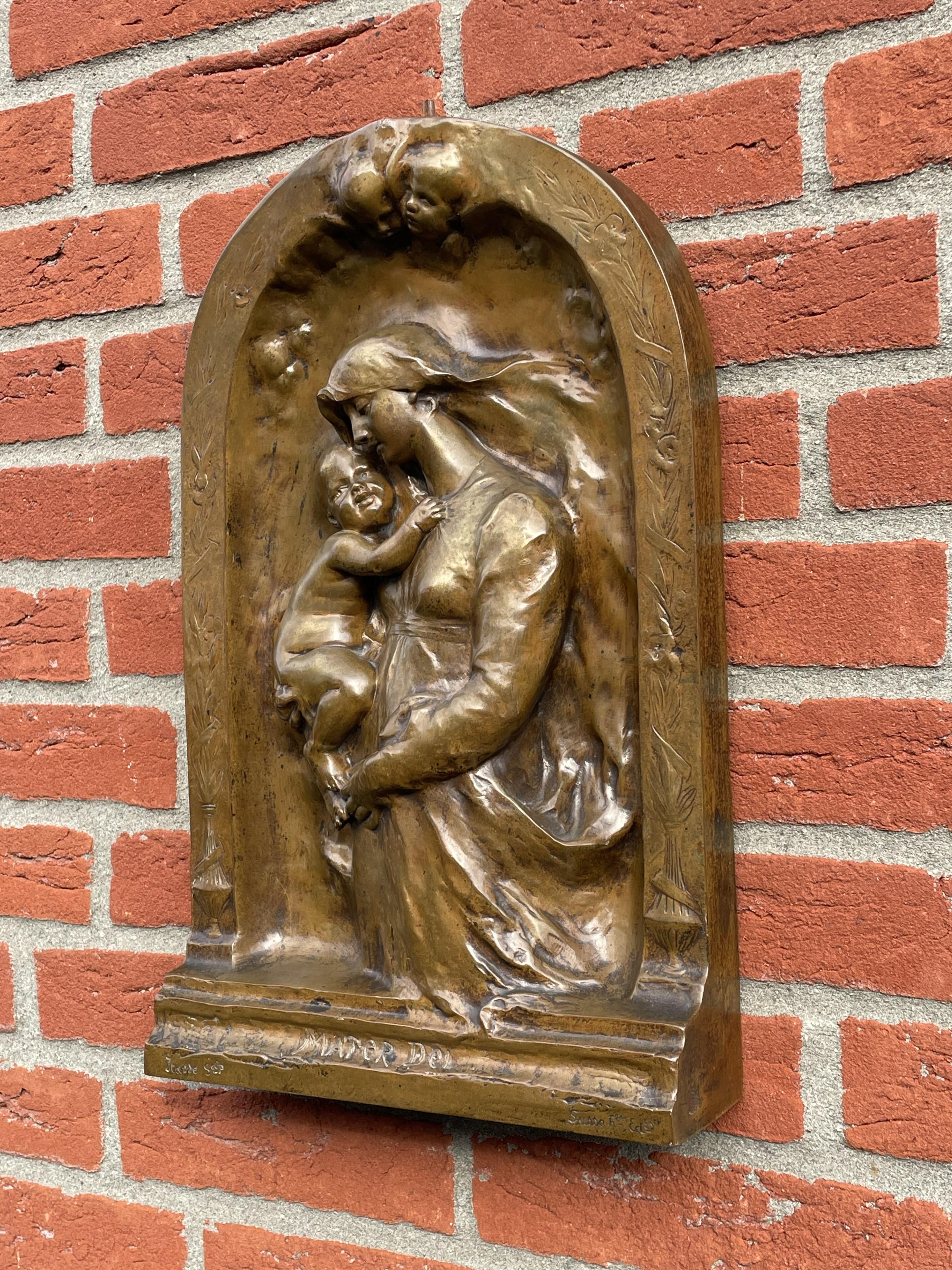 Plaque murale ancienne en bronze Marie et Jésus par Susse Frères pour Adolphe Itasse 1880s en vente 12