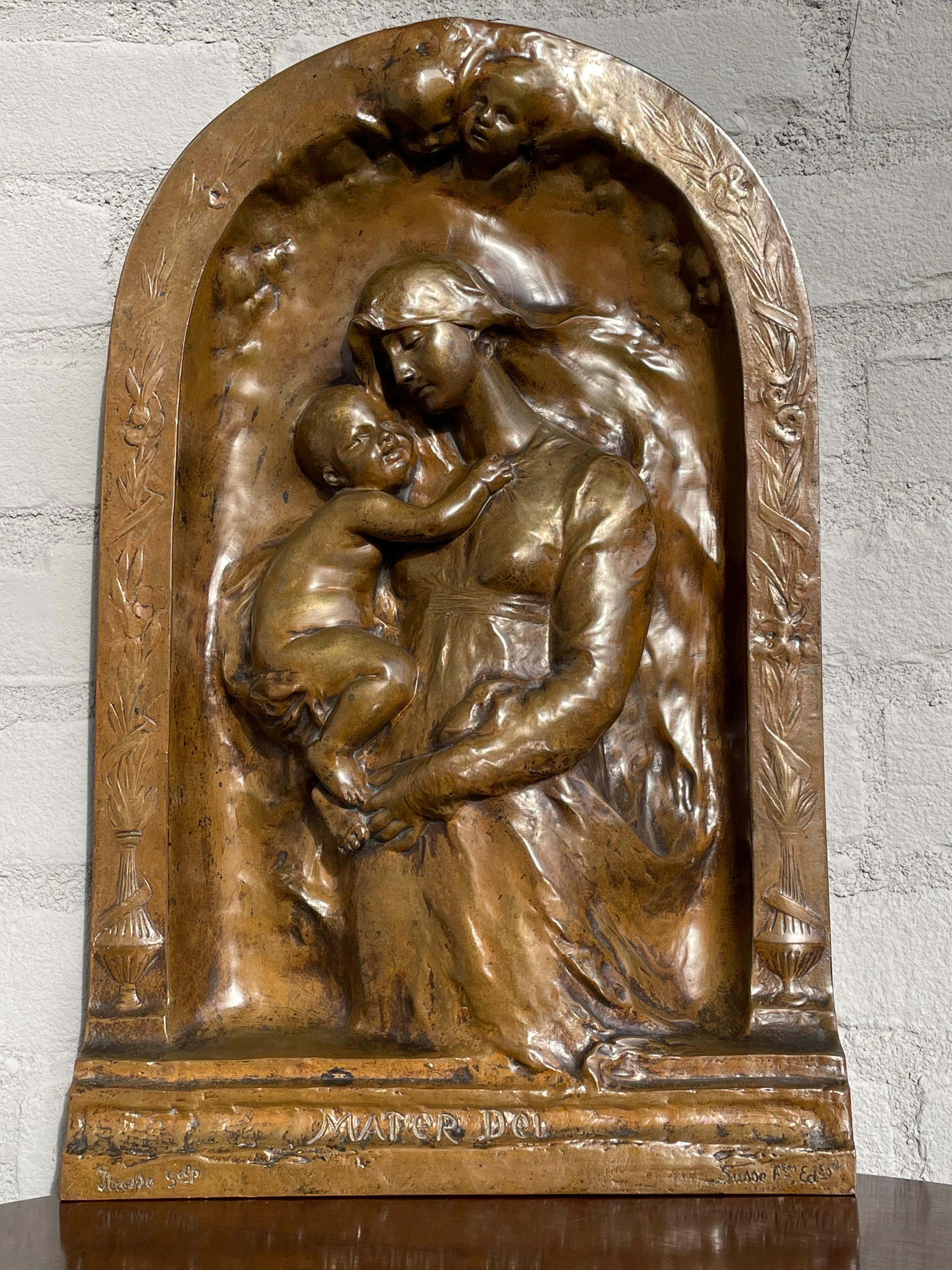 Plaque murale ancienne en bronze Marie et Jésus par Susse Frères pour Adolphe Itasse 1880s en vente 1
