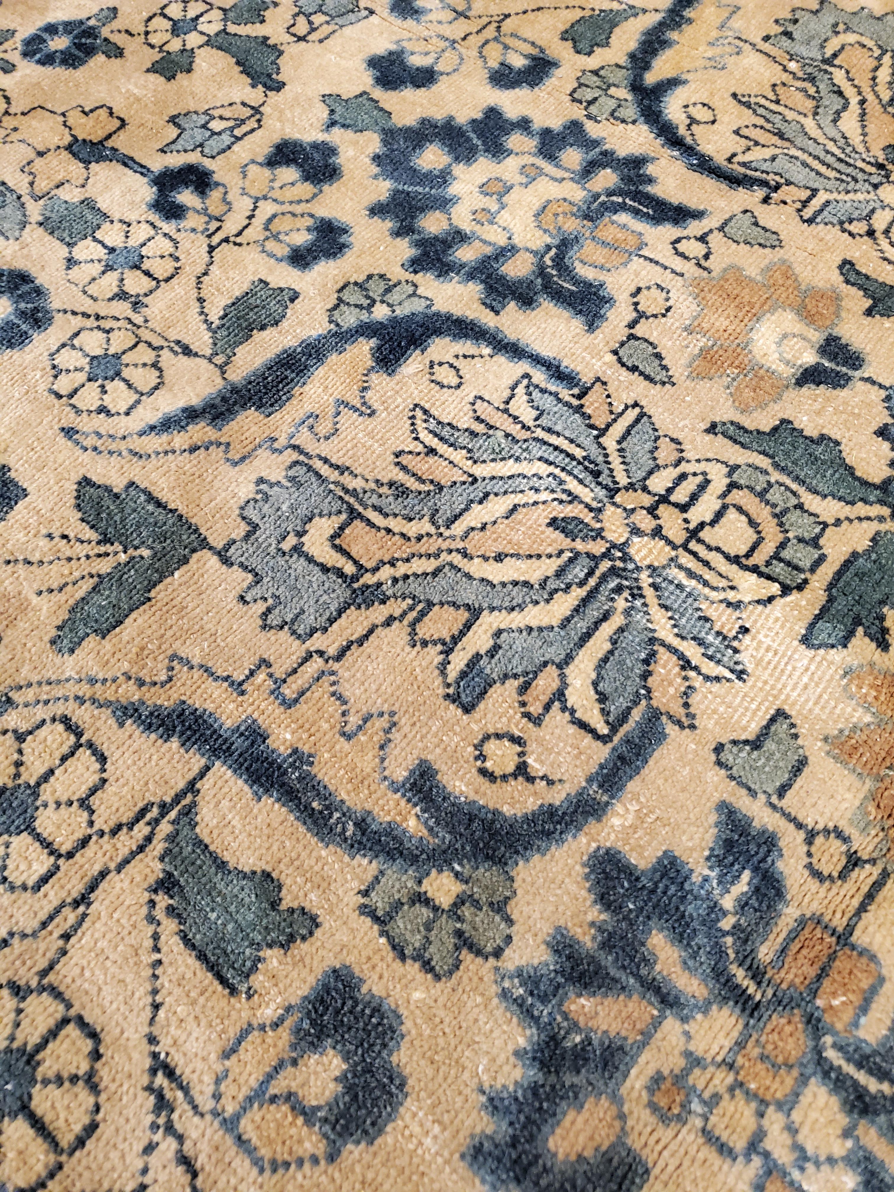 Wool Antique Mashad Persian Carpet, Fine weave, Softs Blues, Beige, Soft Taupe For Sale