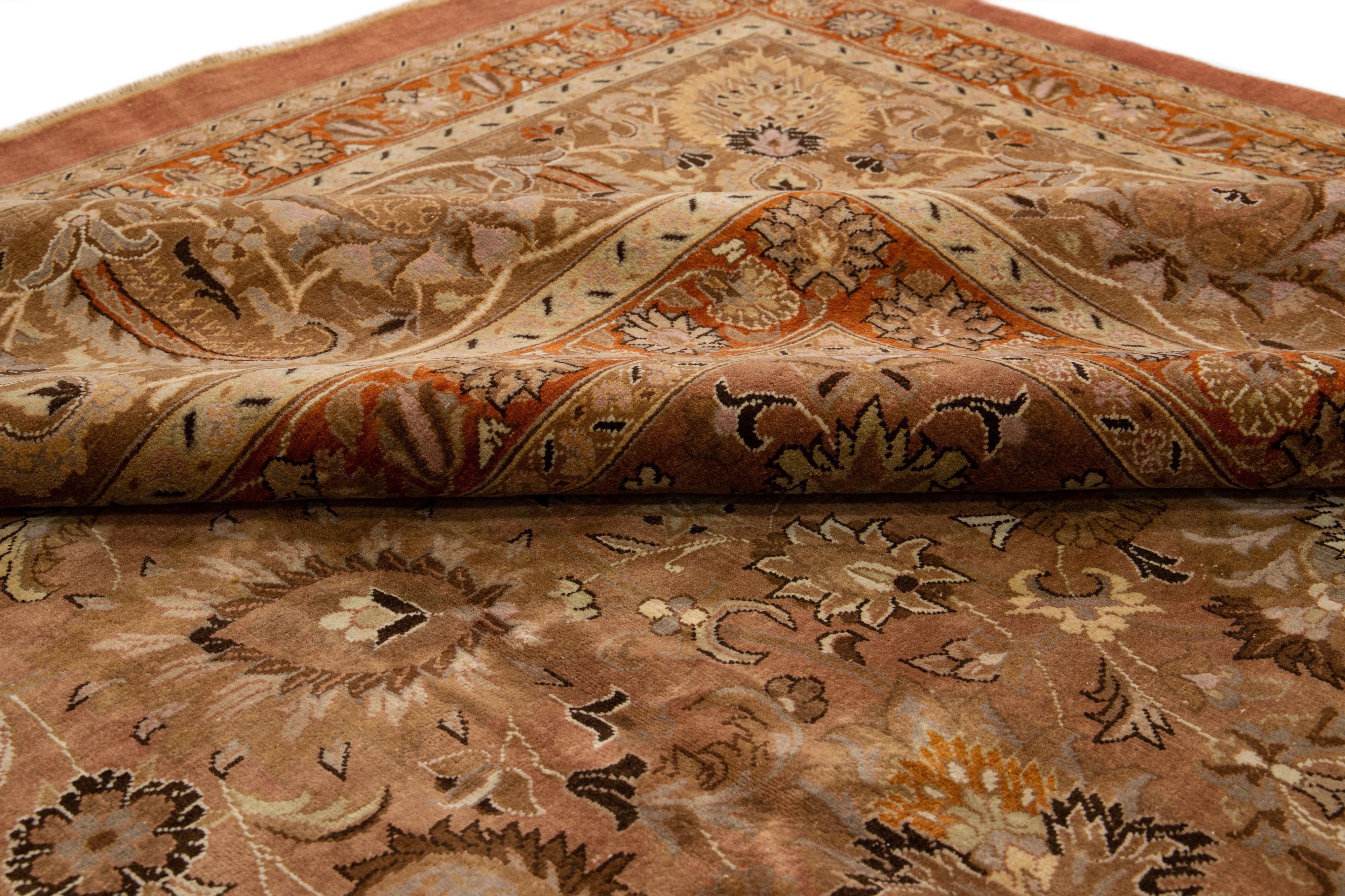 20th Century Antique Mashad Rust Handmade Rosette Oversize Wool Rug For Sale