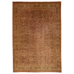 Antique Mashad Rust Handmade Rosette Oversize Wool Rug