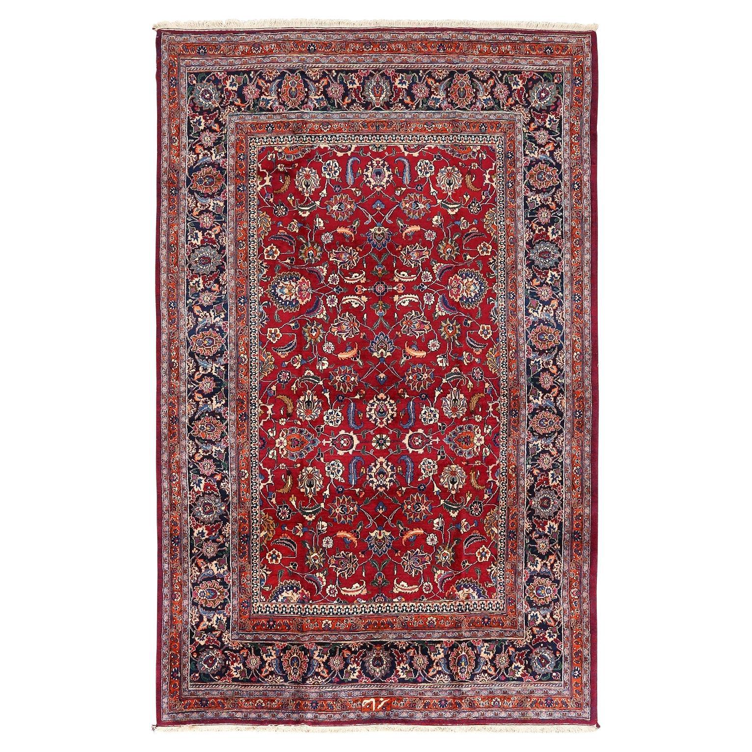 Antique Mashhad Saber Rug - Size: 11'1x7'1 For Sale