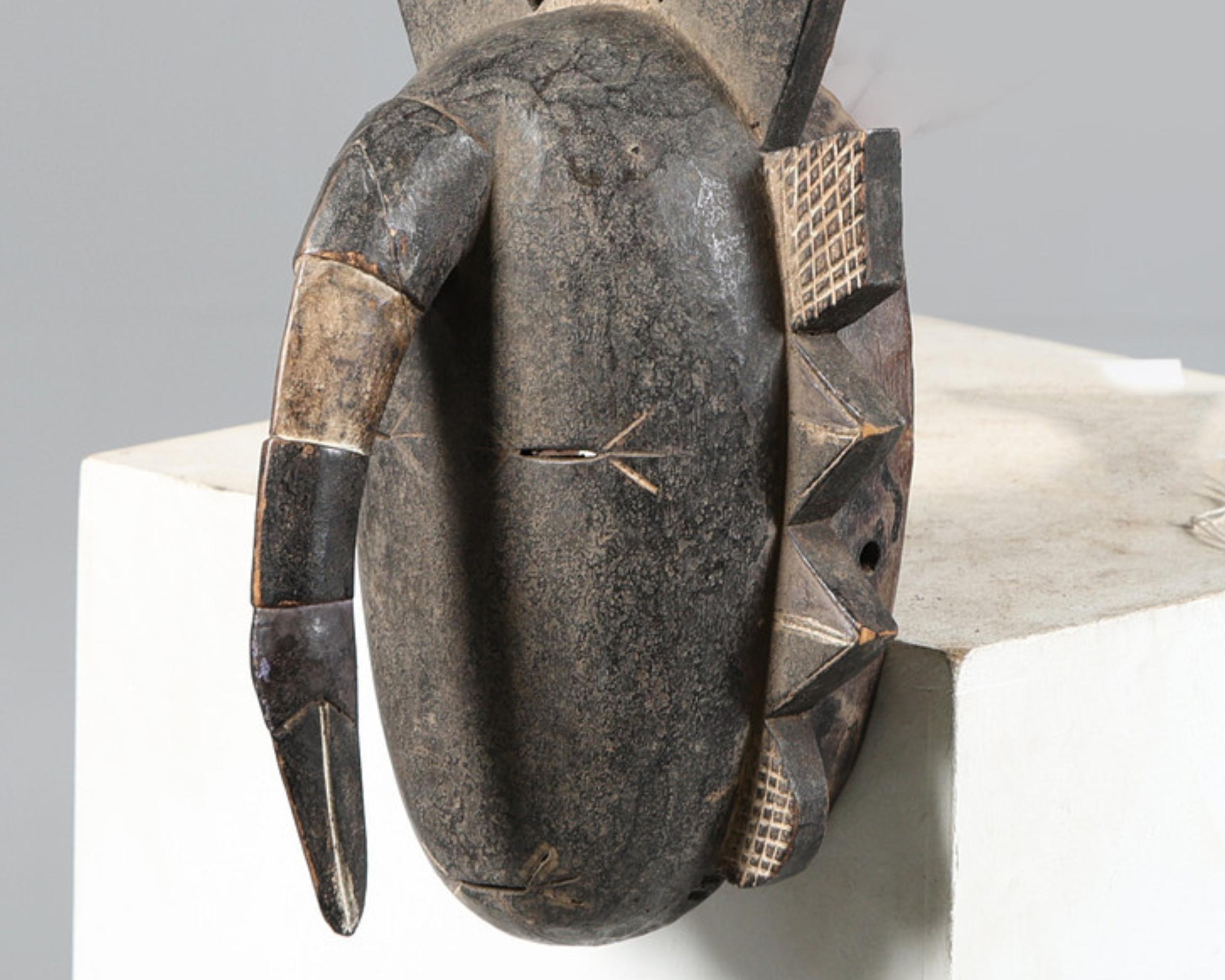 Ivorian Antique Baule Tribal Horned Mask from Ivory Coast, Hand-Carved African Wood Art For Sale