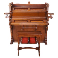 Antique Mason & Hamlin Victorian Eastlake Walnut Reed Chapel Pump Organ & Stool