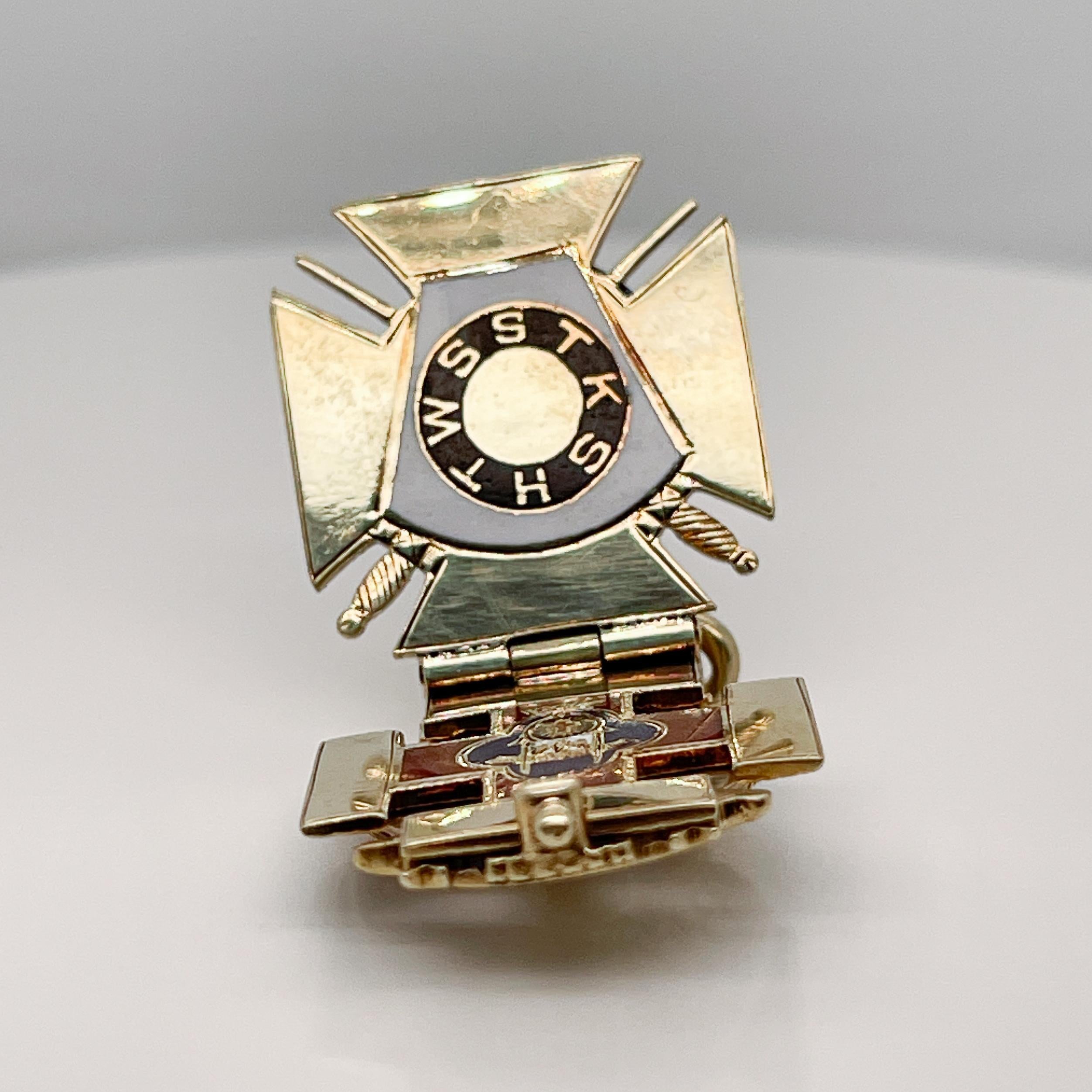Men's Antique Masonic 14 Karat Gold, Diamond, & Enamel Pendant