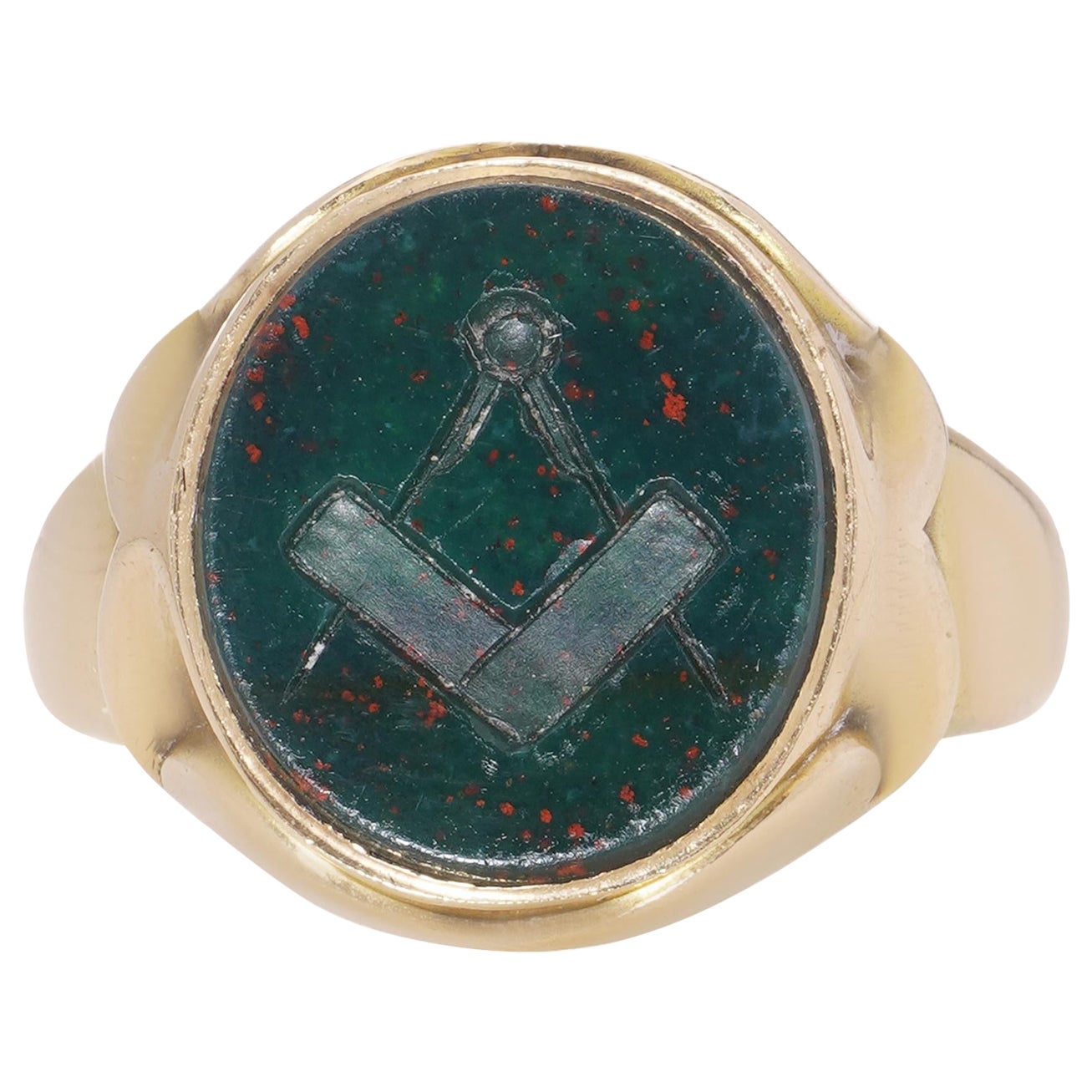 Antique Masonic 15kt. yellow gold carved bloodstone with masonic symbol